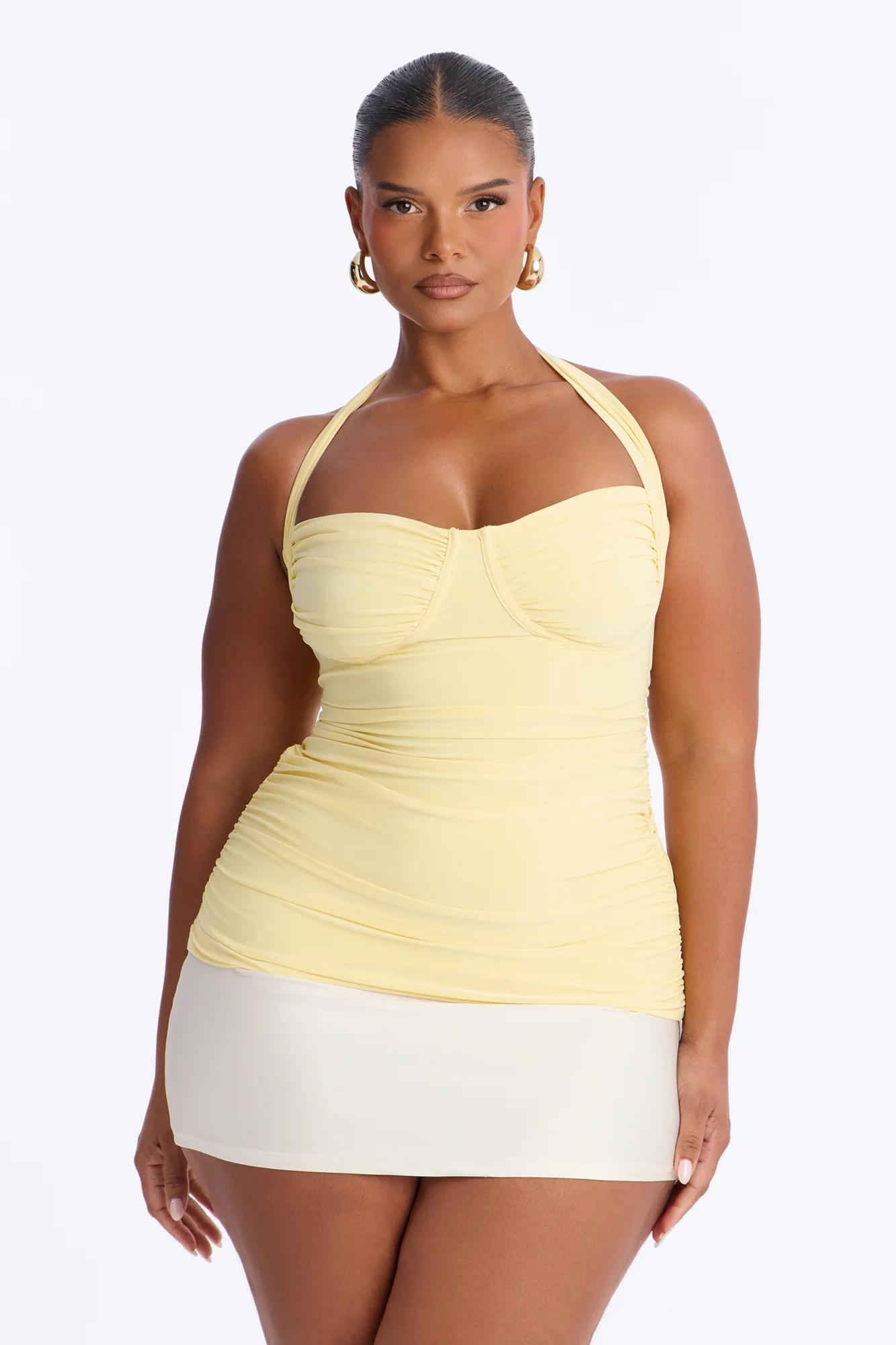 Just A Feeling Ruched Halter Top - Butter Yellow - Image 5