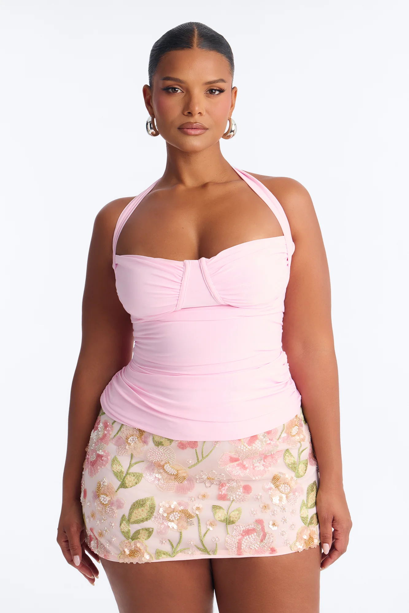Just A Feeling Ruched Halter Top - Pink - Image 5