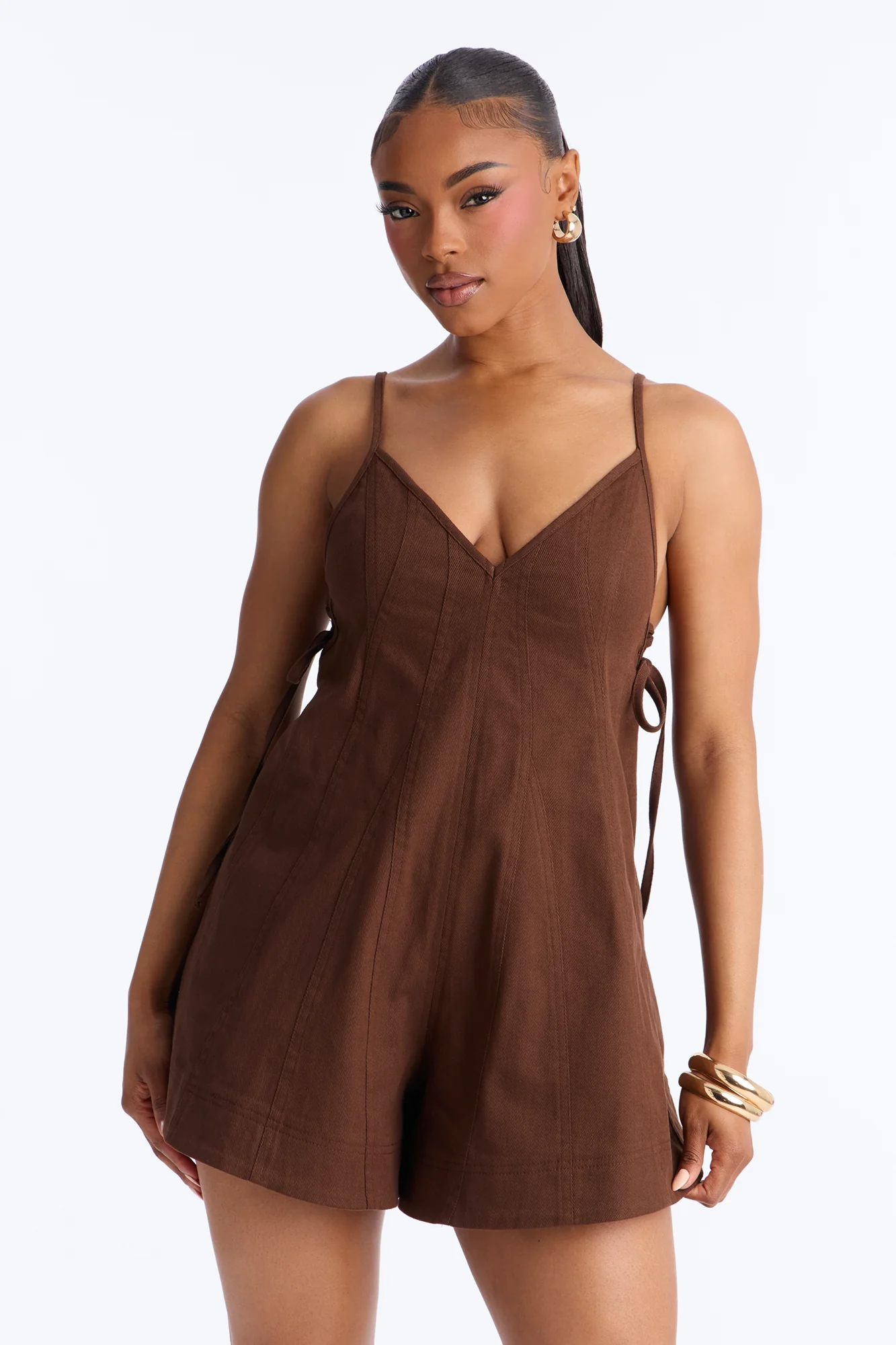 Just A Girl Twill Romper - Brown - Image 2