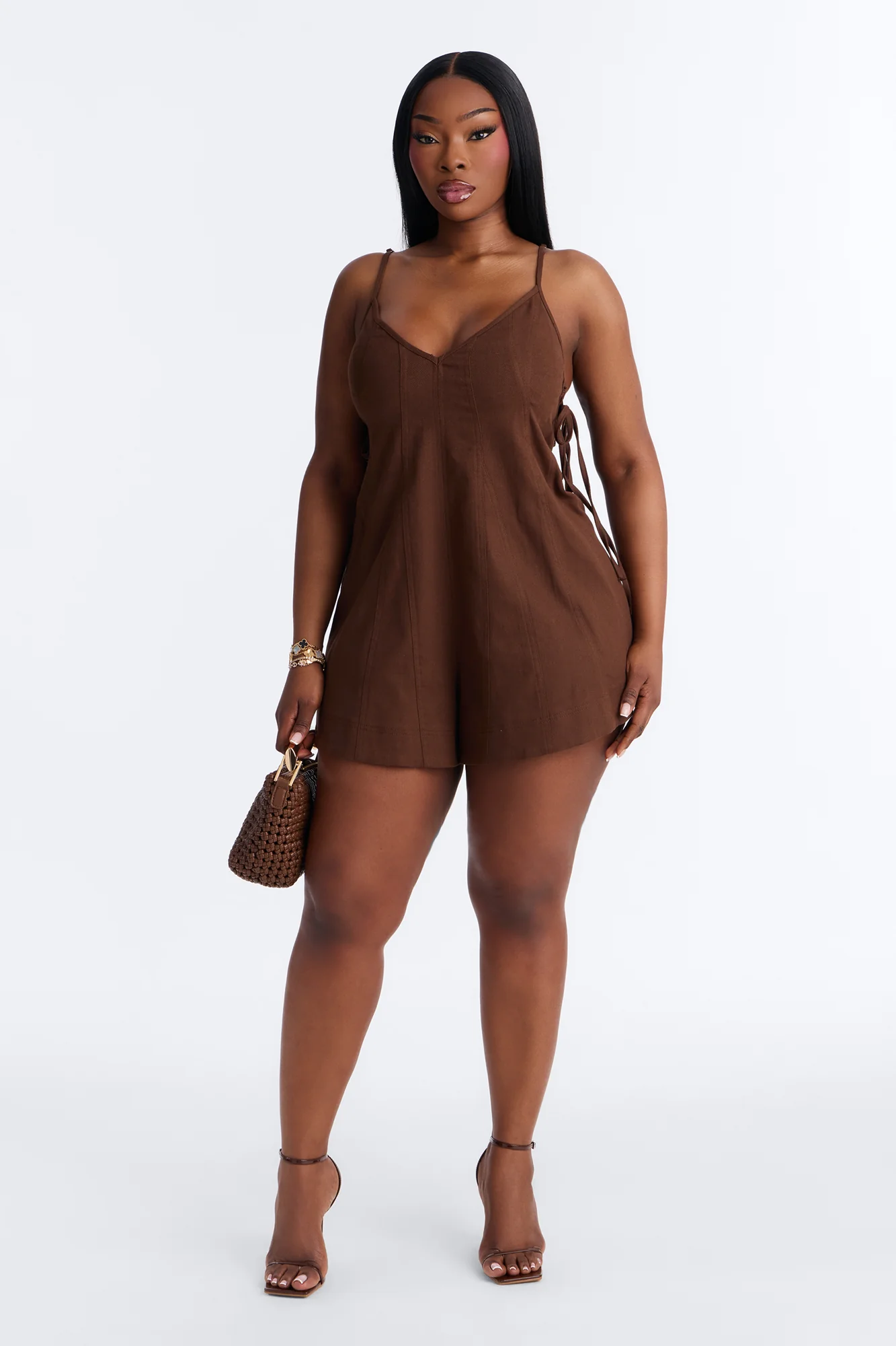 Just A Girl Twill Romper - Brown - Image 6