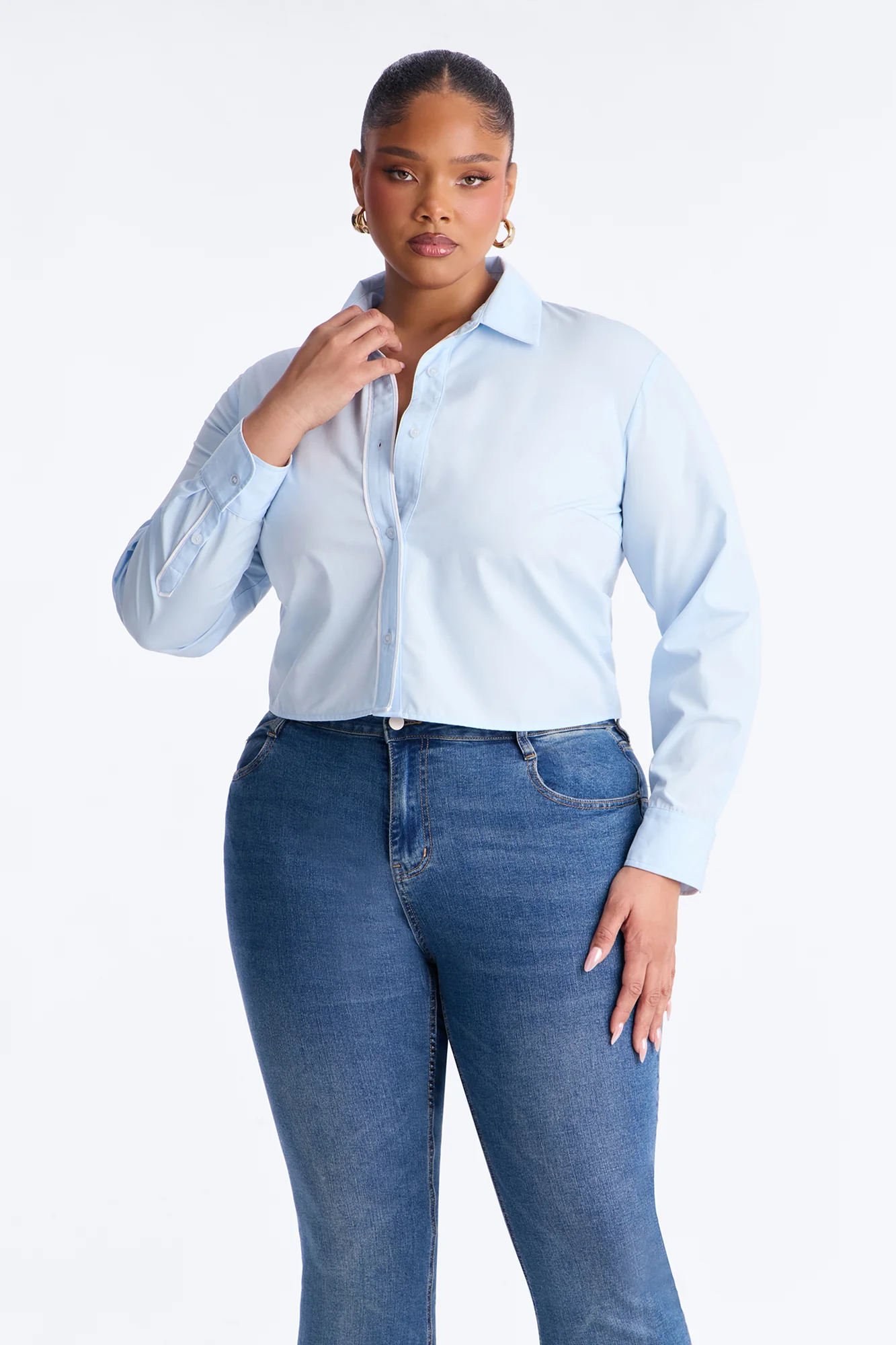 Just A Little Office Glam Poplin Shirt - Light Blue - Image 5