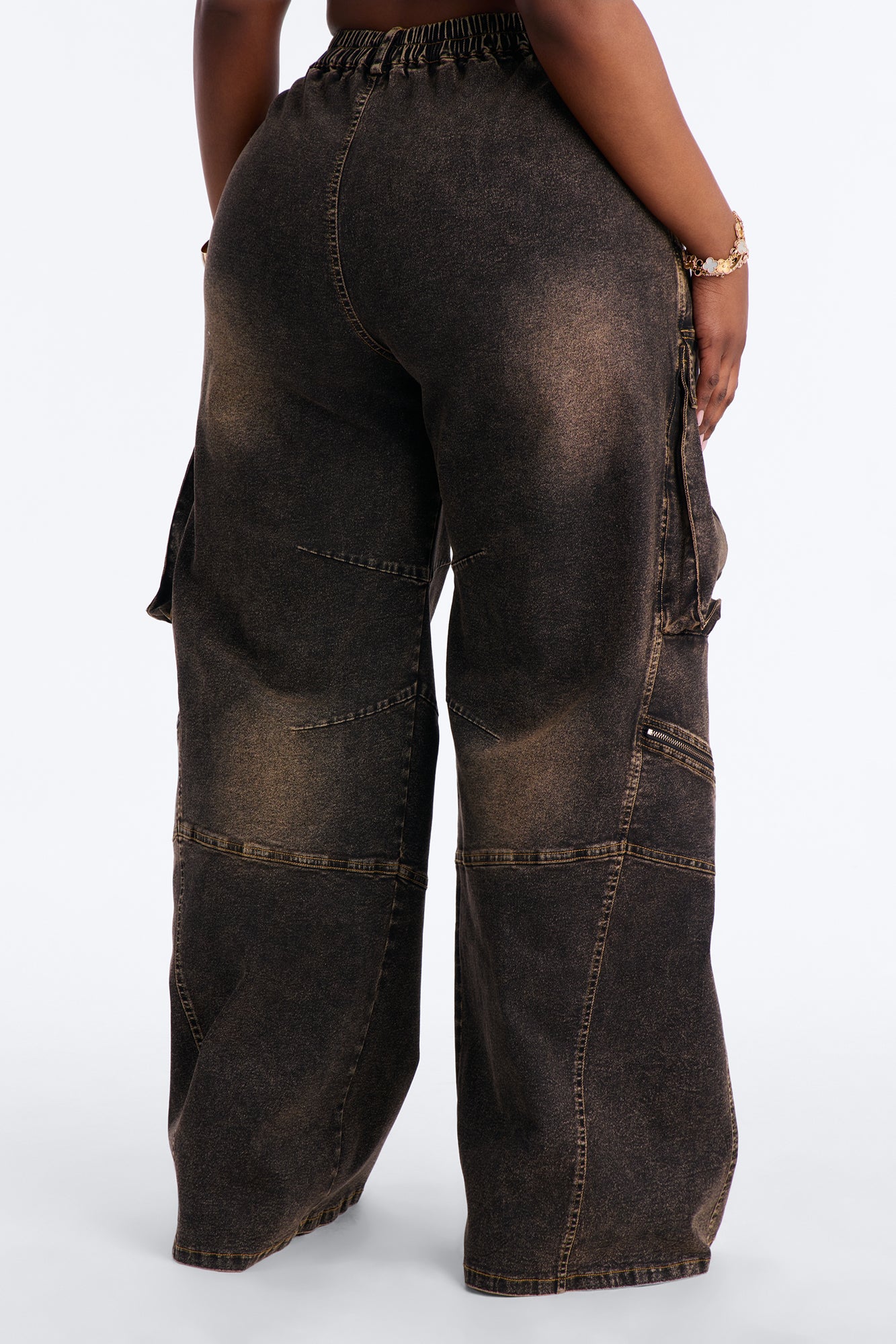 Just A Phase Stretch Wide Leg Washed Cargo Pant - Brown - Image 8