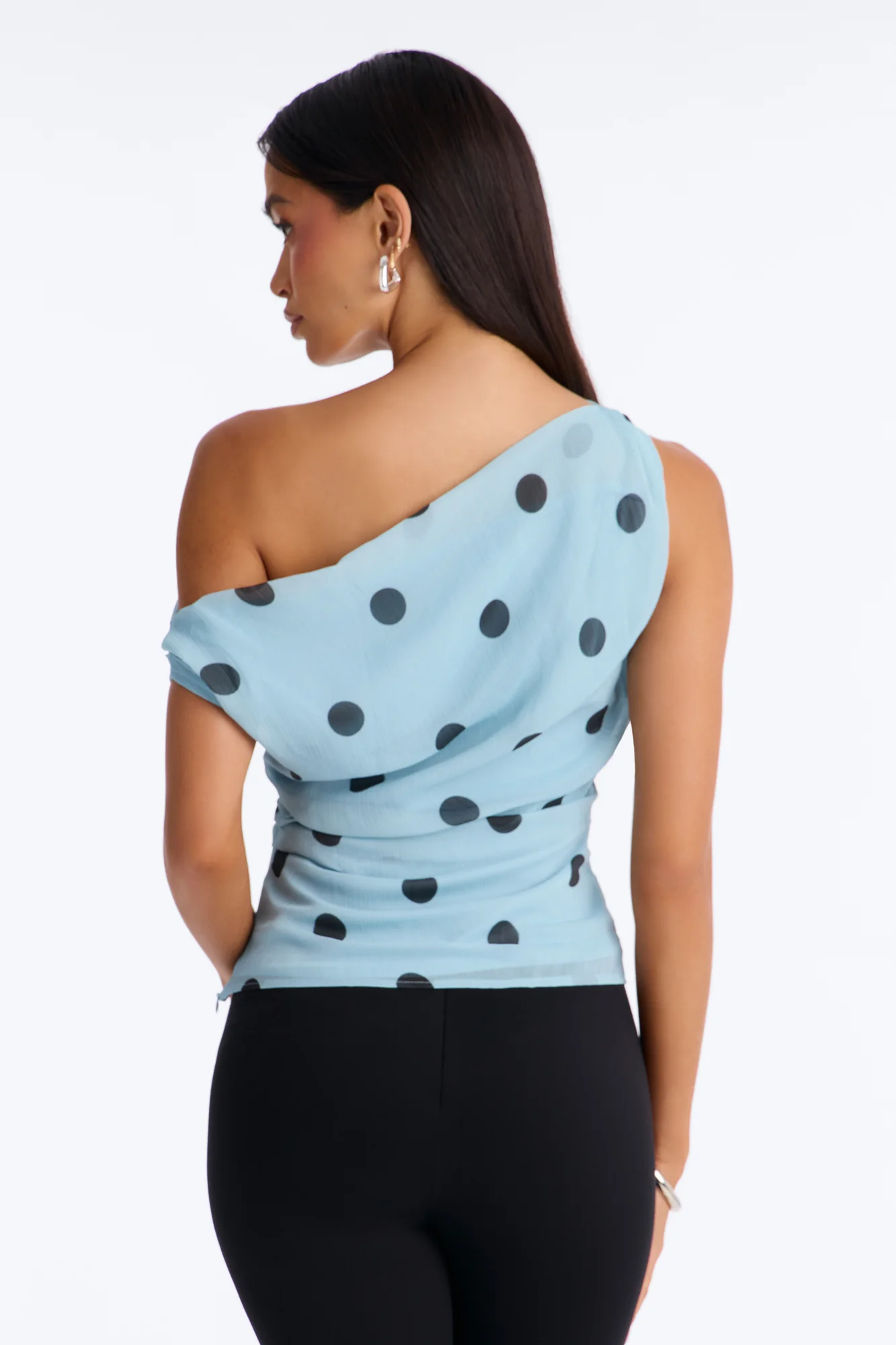 Just Being Me Polka Dot Chiffon Top - Blue/combo - Image 4
