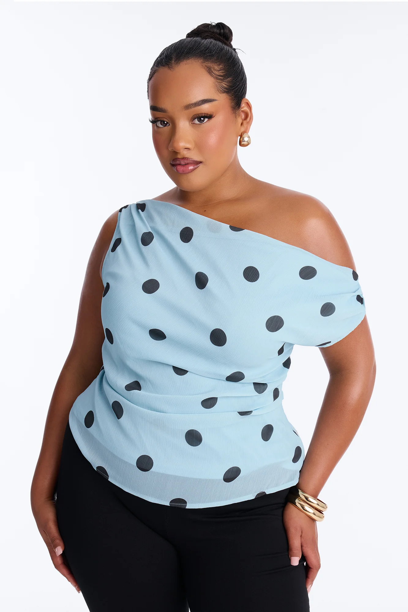 Just Being Me Polka Dot Chiffon Top - Blue/combo - Image 6
