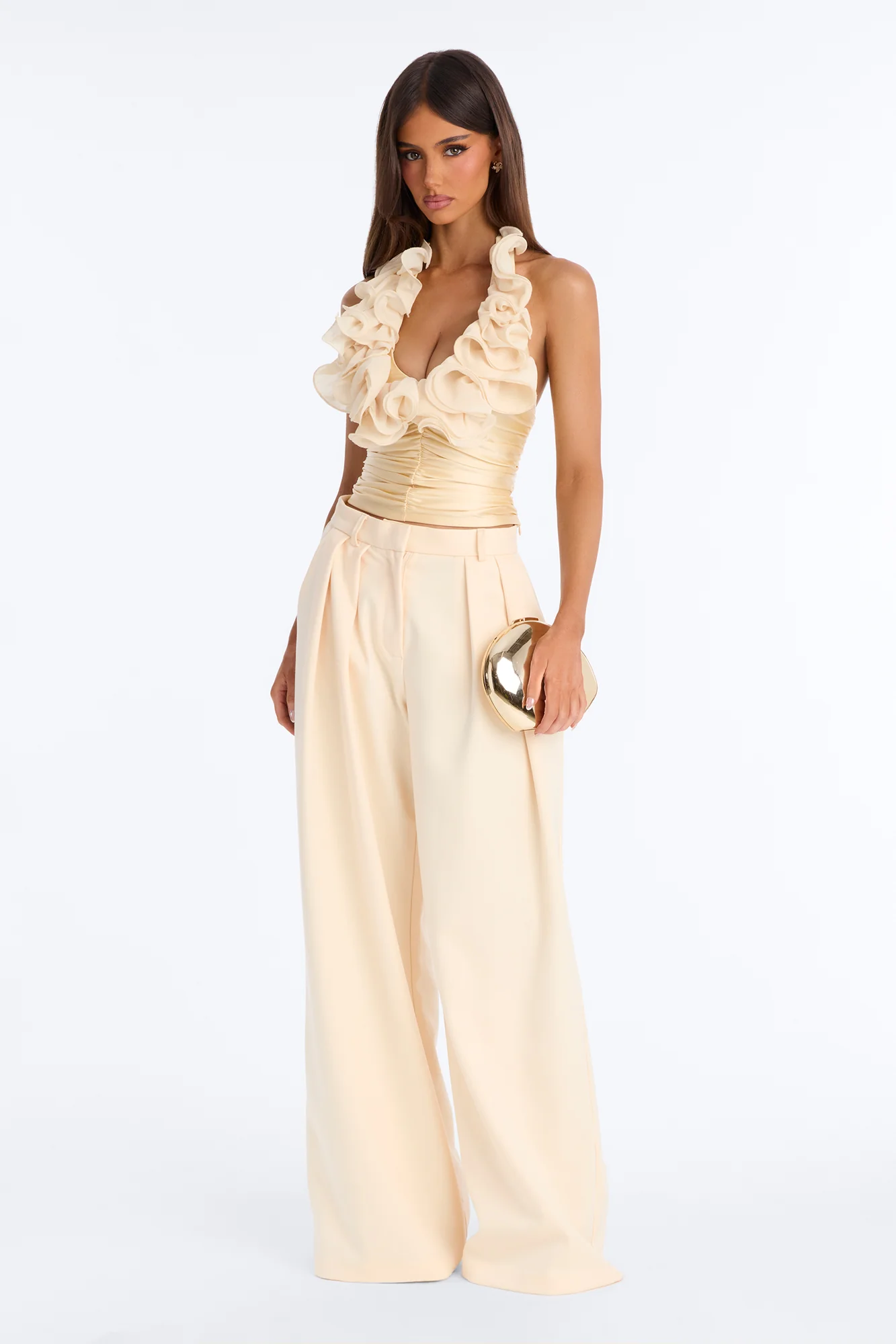 Just Darling Ruched Ruffle Halter Top - Butter Yellow - Image 2