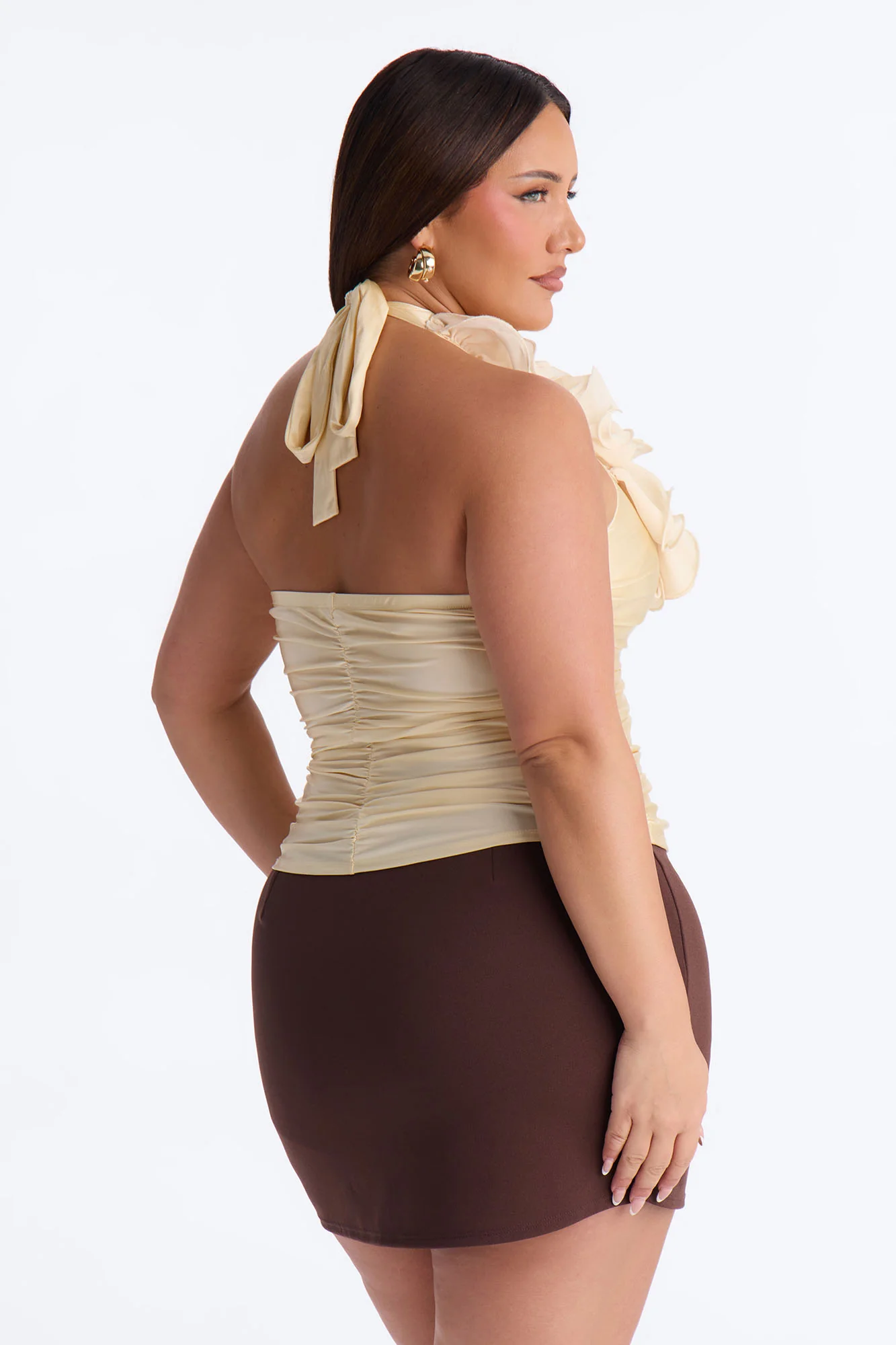 Just Darling Ruched Ruffle Halter Top - Butter Yellow - Image 8