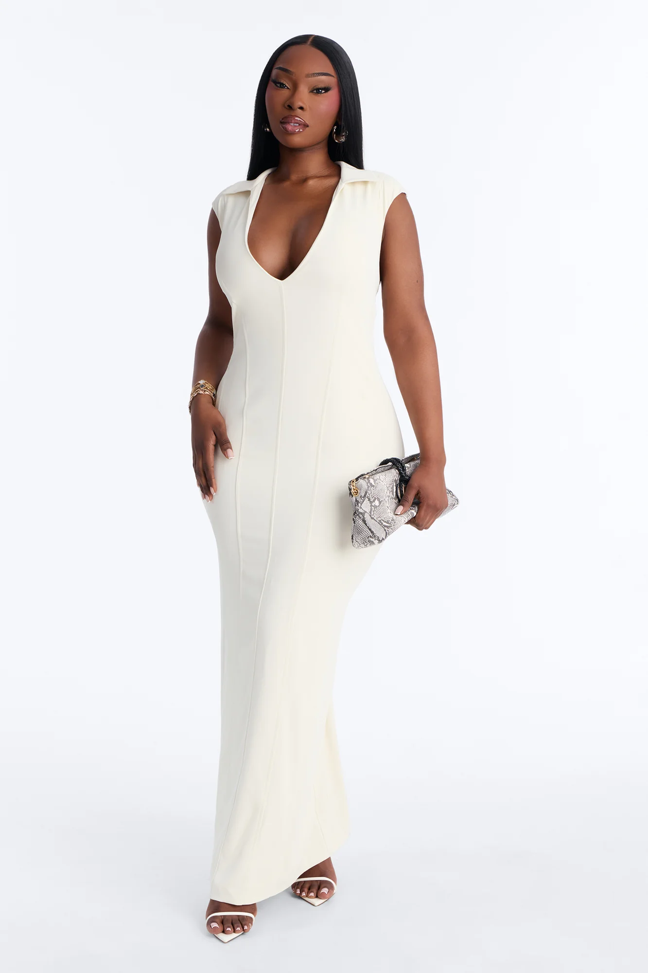 Just Divine Collared Maxi Dress - Cream - Image 5