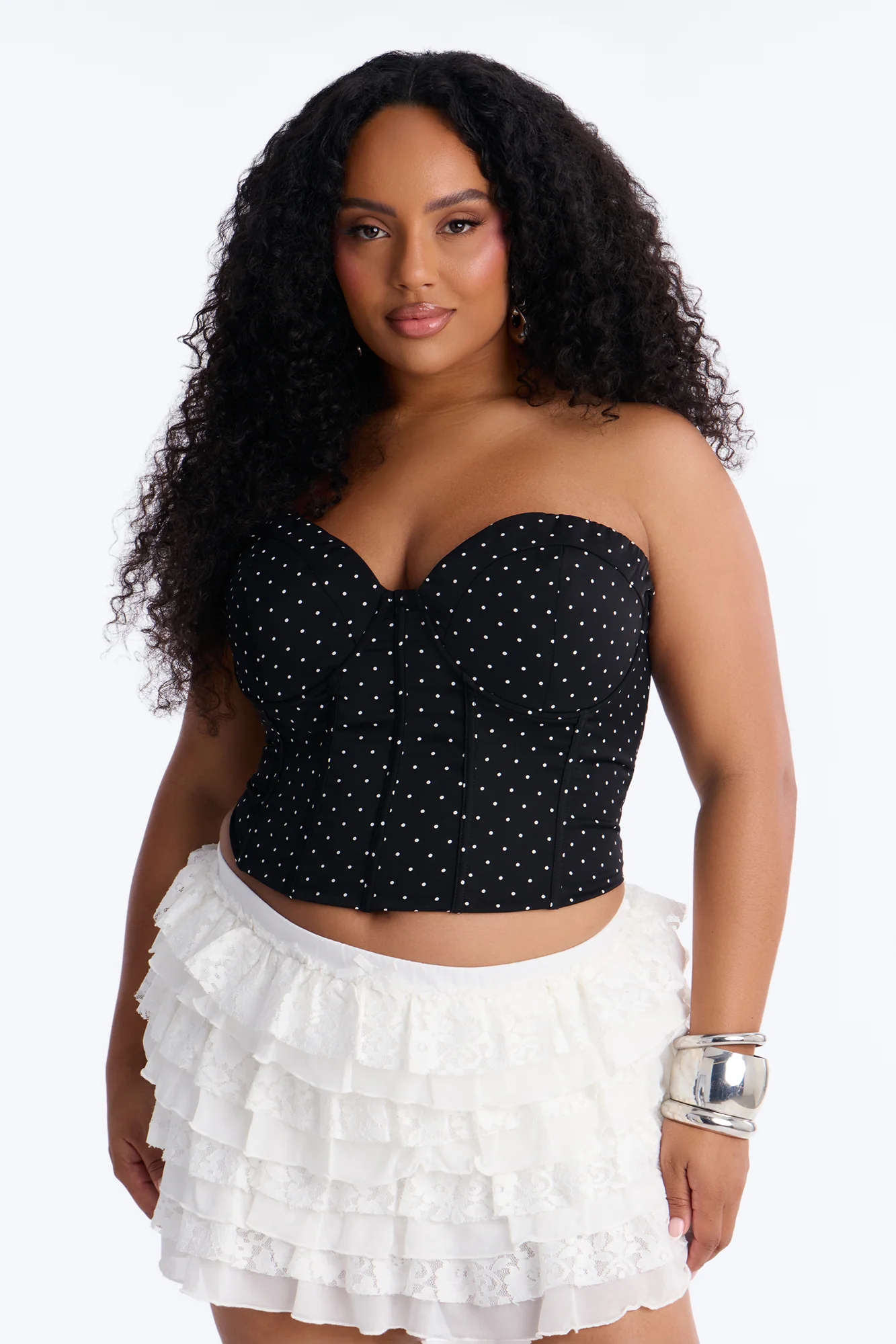 Just Girly Things Lace Up Polka Dot Corset - Black/combo - Image 5