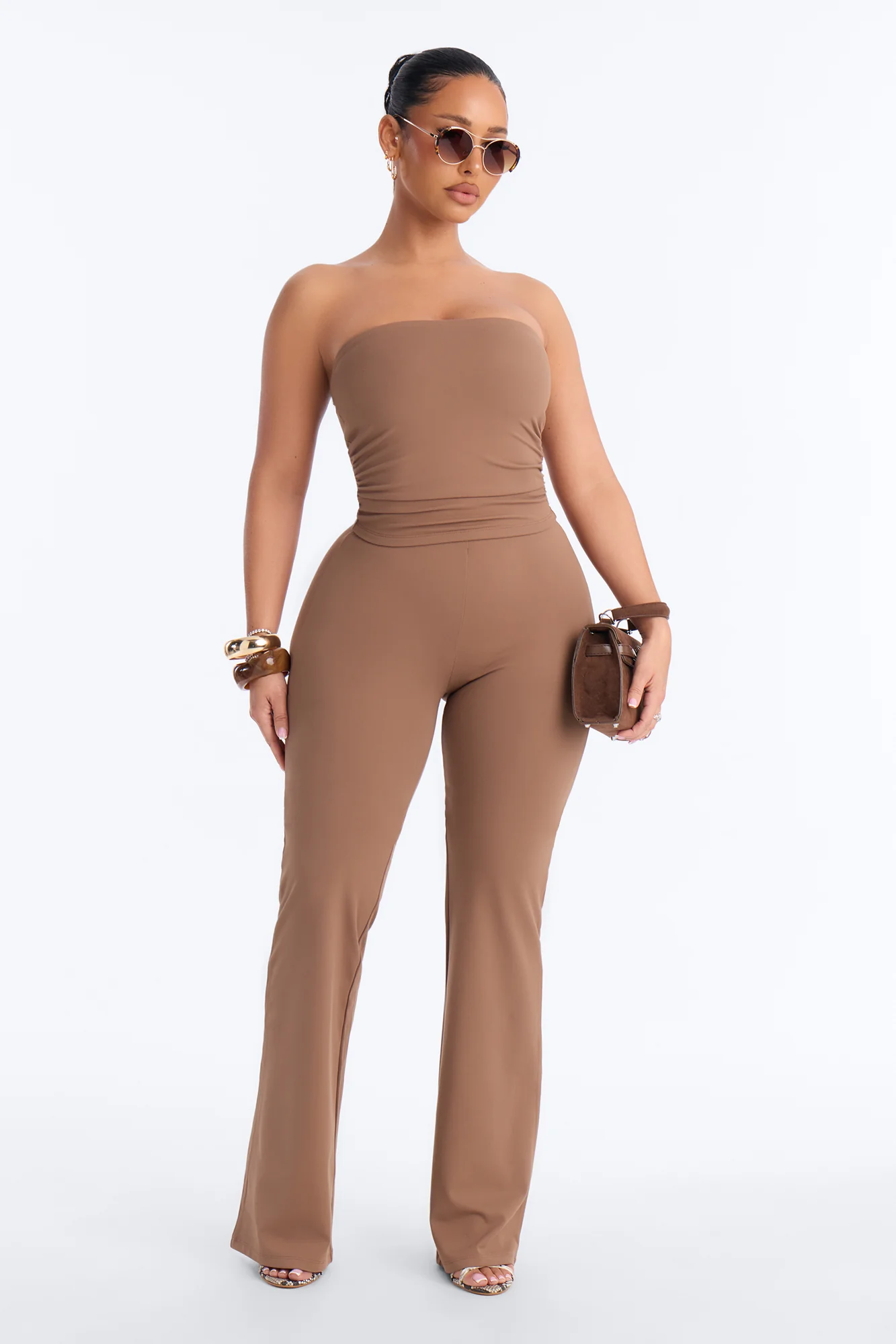 Just Vibes Strapless Pant Set - Brown