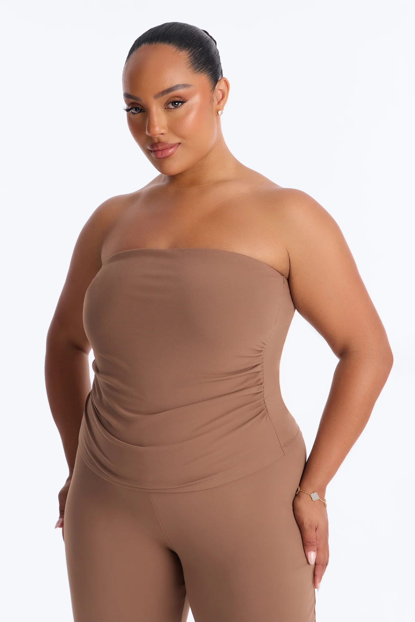 Just Vibes Strapless Pant Set - Brown - Image 6