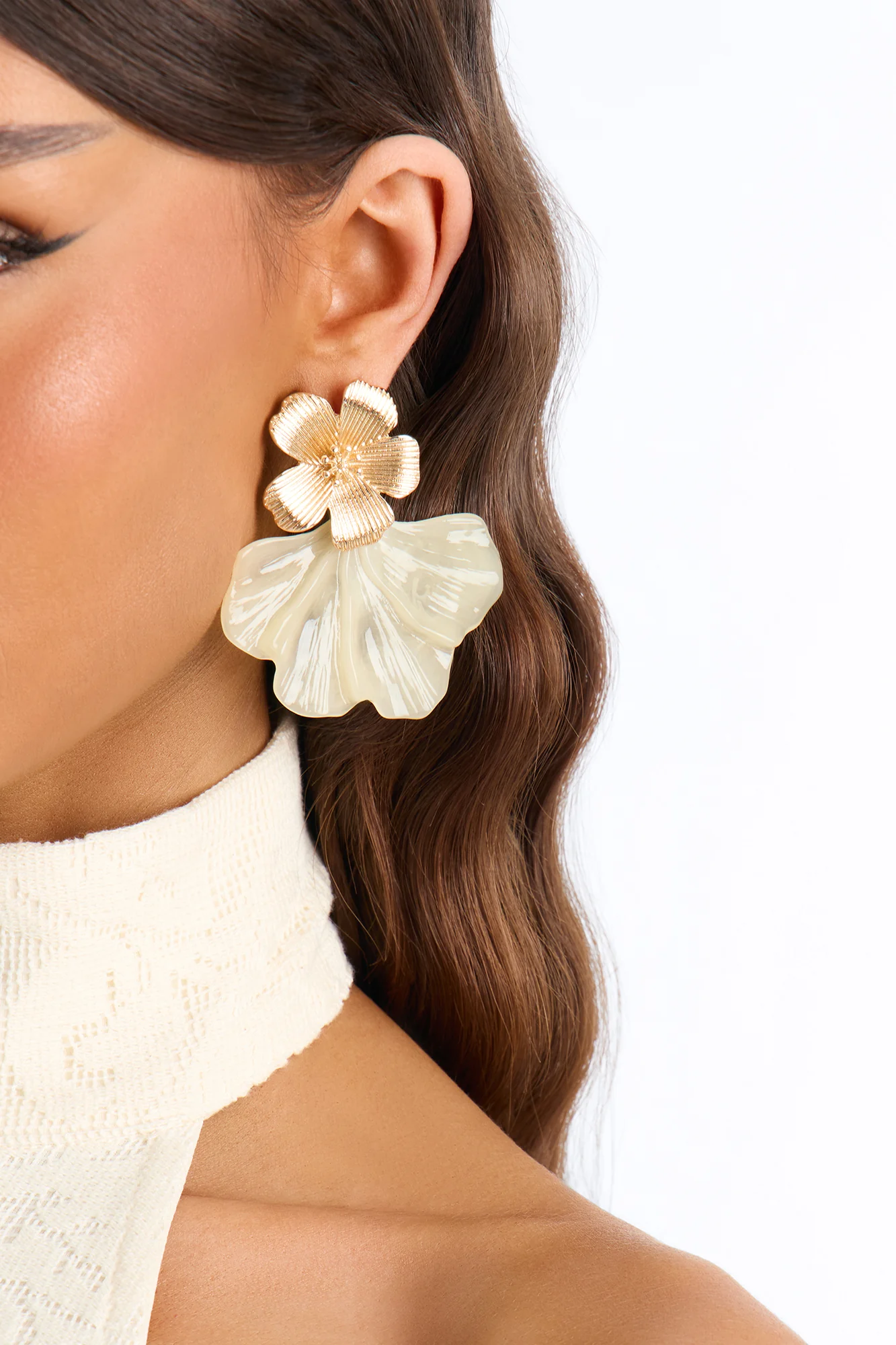 Just Waves And Floral Drop Earrings - Gold/combo