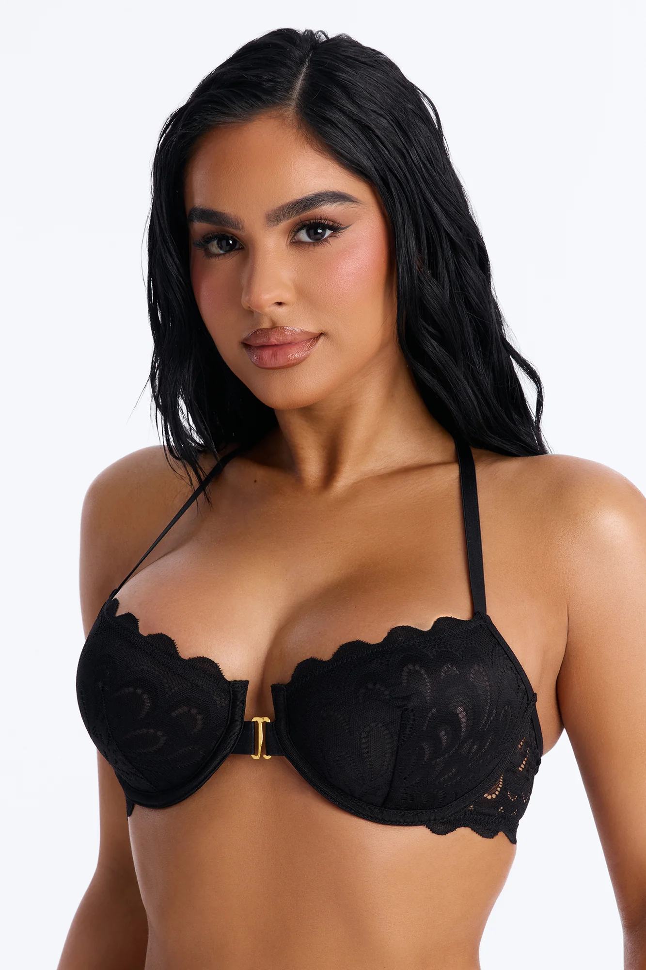 Just You Lace Front Closure Racerback Bralette - Black