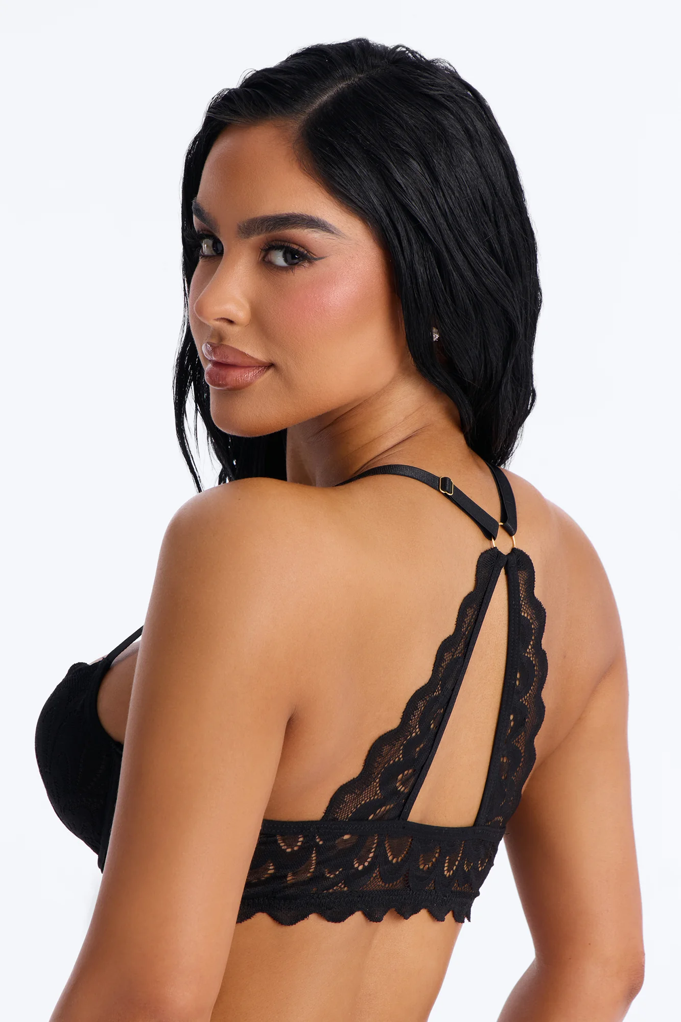 Just You Lace Front Closure Racerback Bralette - Black - Image 4