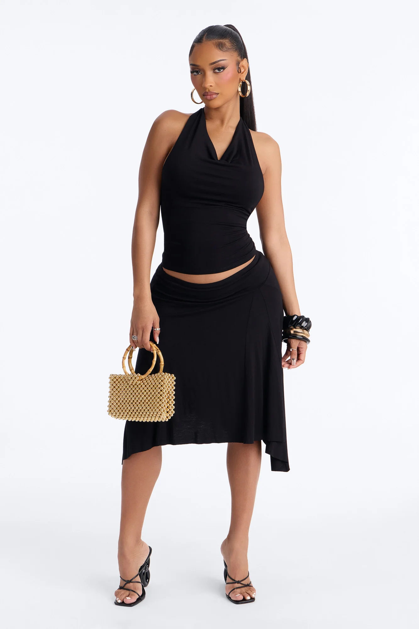 Justine Halter Asymmetrical Skirt Set - Black