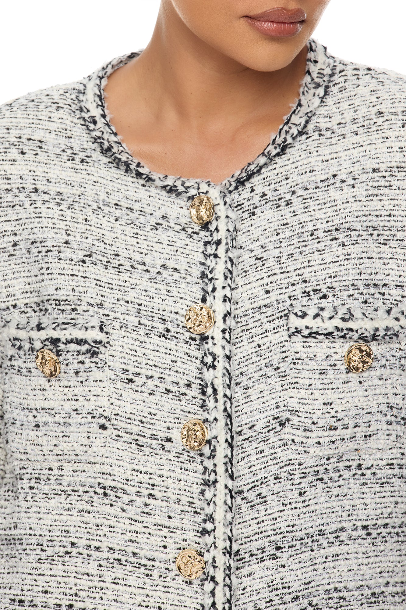 Kaela Embellished Tweed Long Cardigan - Black/White - Image 3