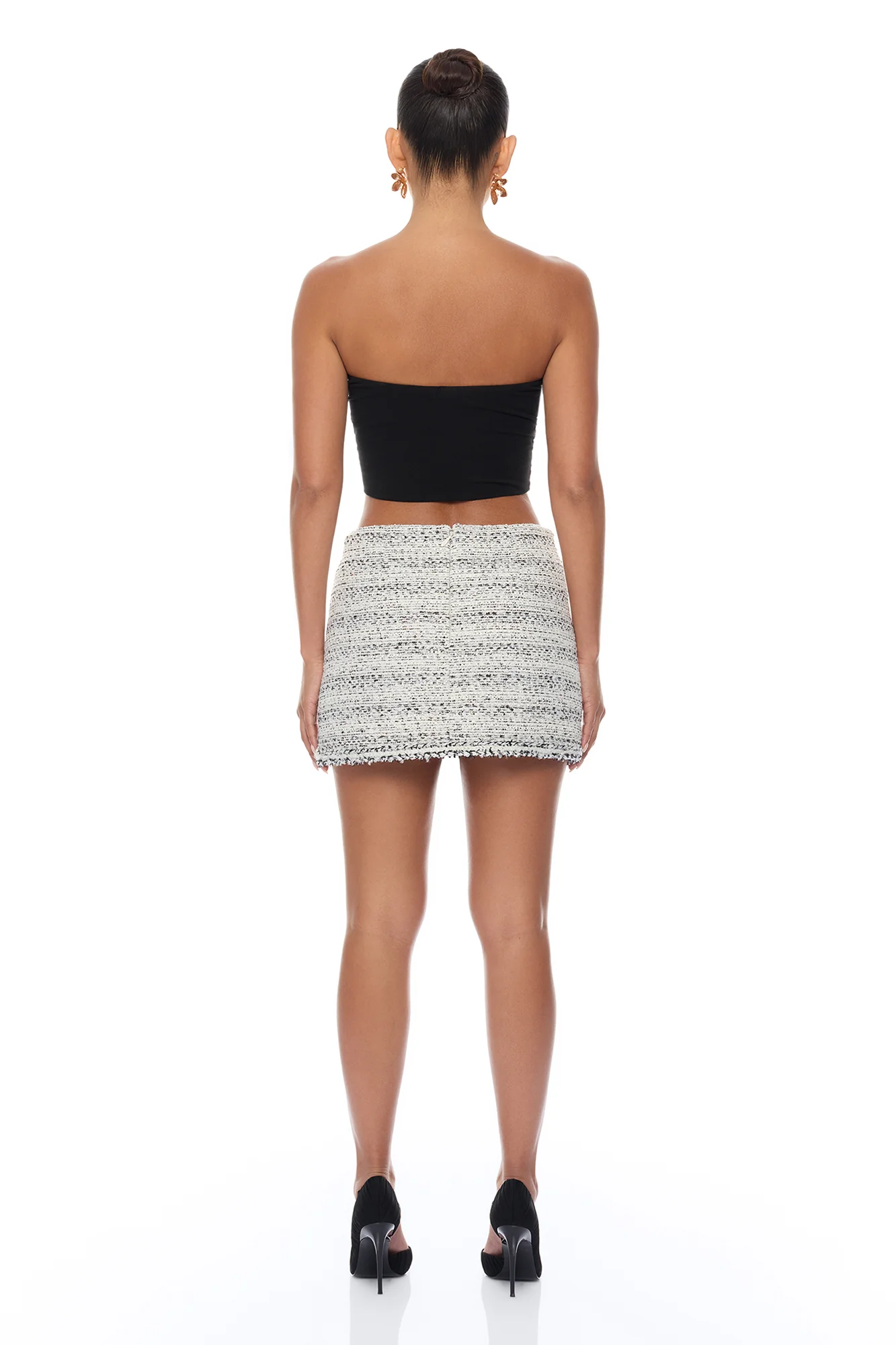 Kaela Embellished Tweed Mini Skirt - Black/White - Image 4