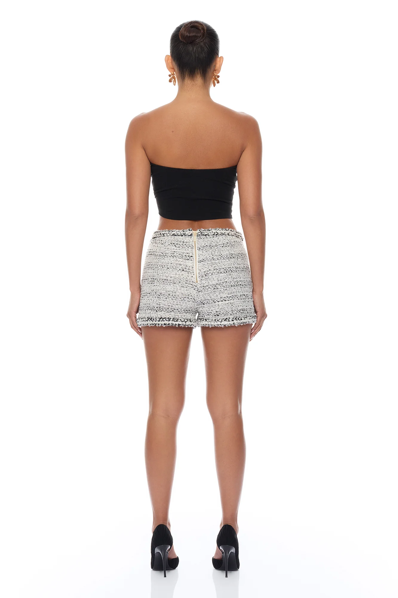 Kaela Embellished Tweed Short - Black/White - Image 4