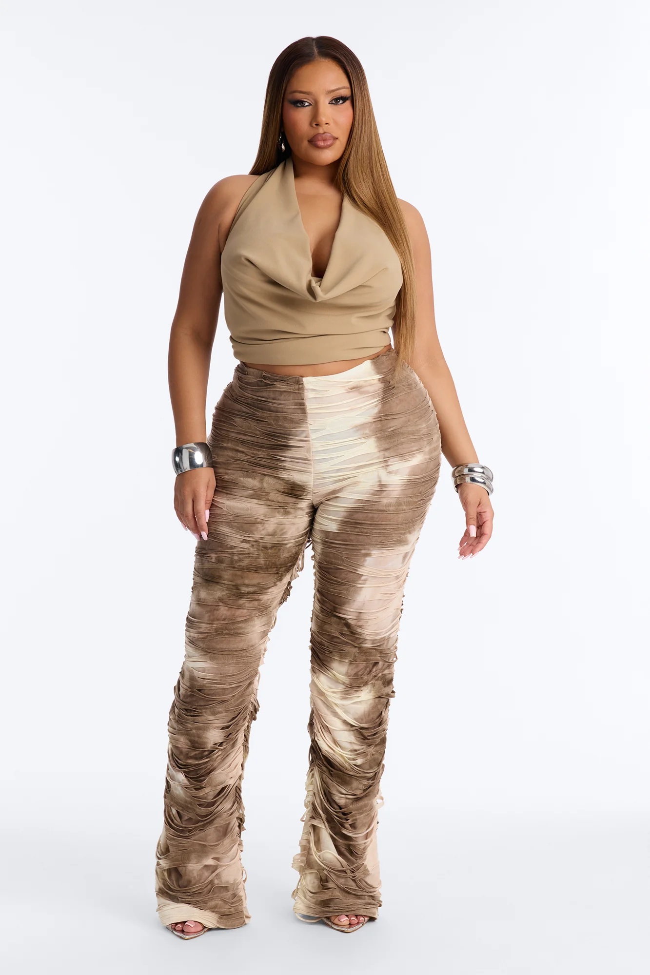 Kaia Distressed Low Rise Skinny Stacked Pant - Cream/combo - Image 5