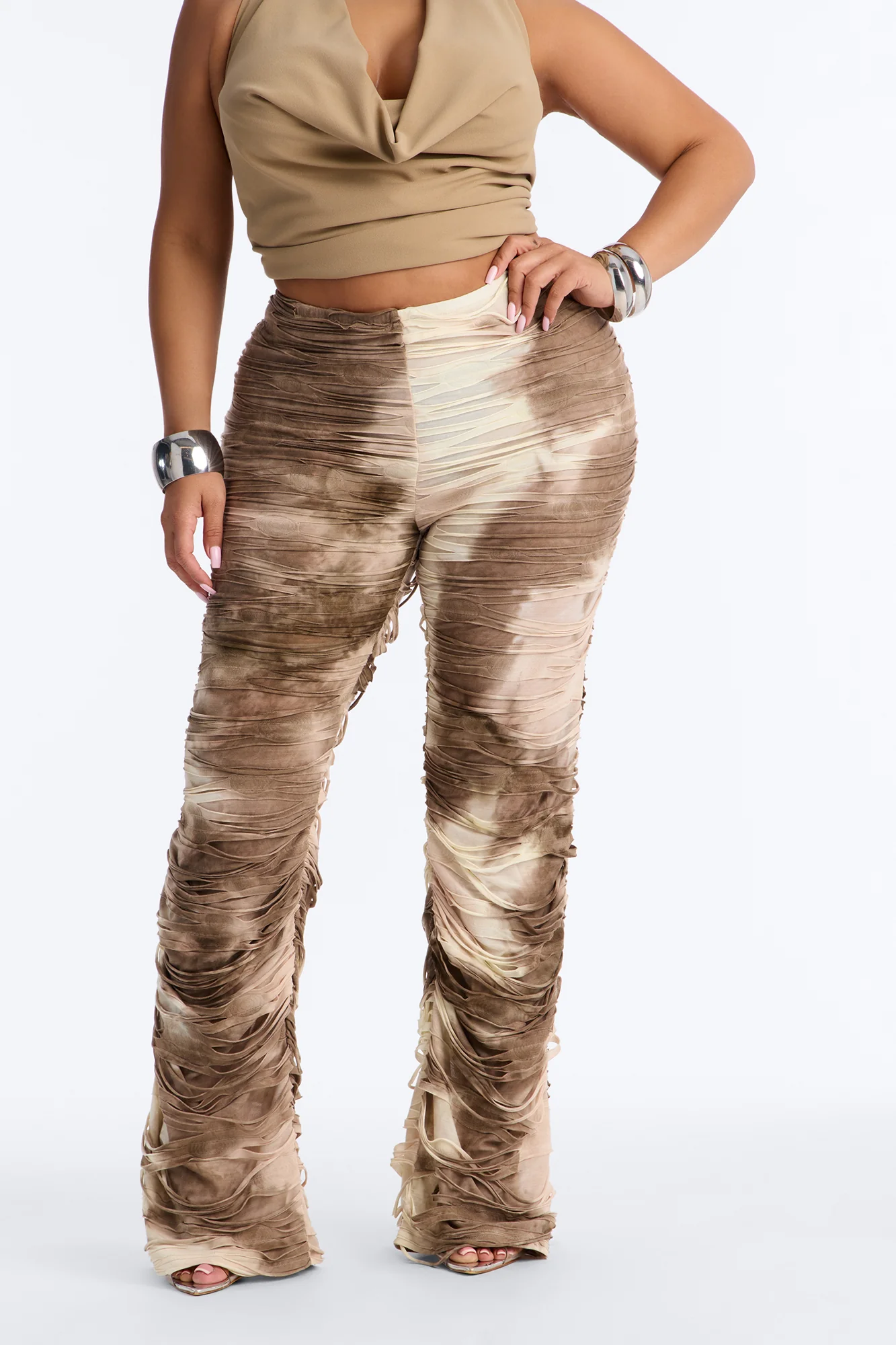 Kaia Distressed Low Rise Skinny Stacked Pant - Cream/combo - Image 6