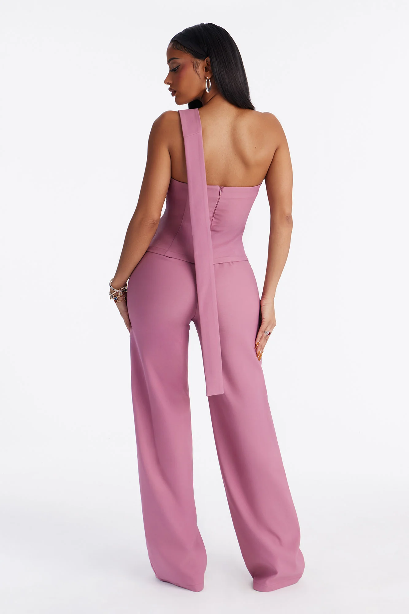 Kailey Neck Scarf Strapless Straight Leg Jumpsuit - Mauve - Image 4