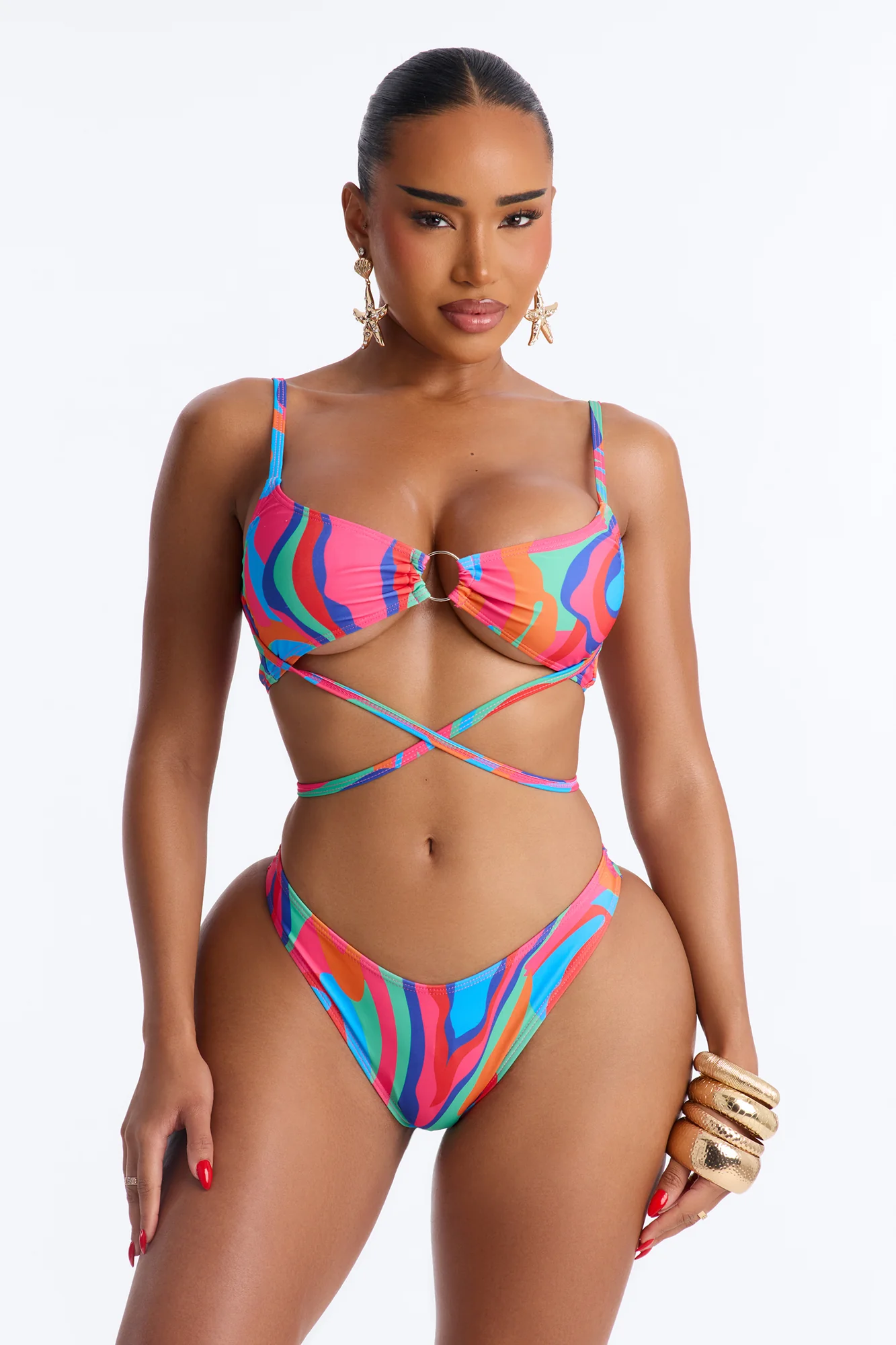 Kairi 3 Piece Bralette Bikini & Mini Cover Up Skirt Sunsuit - Multi Color - Image 2