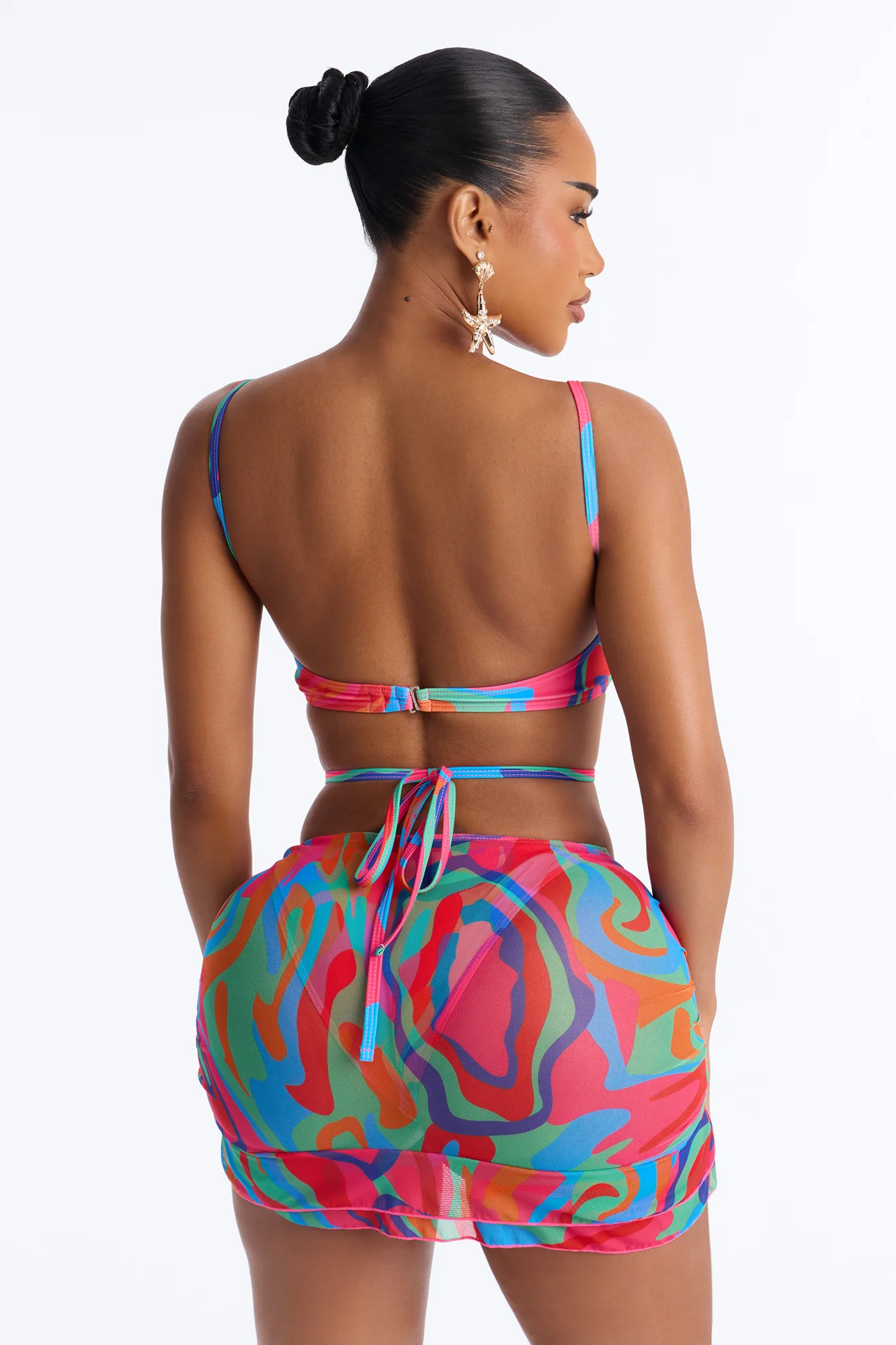 Kairi 3 Piece Bralette Bikini & Mini Cover Up Skirt Sunsuit - Multi Color - Image 6