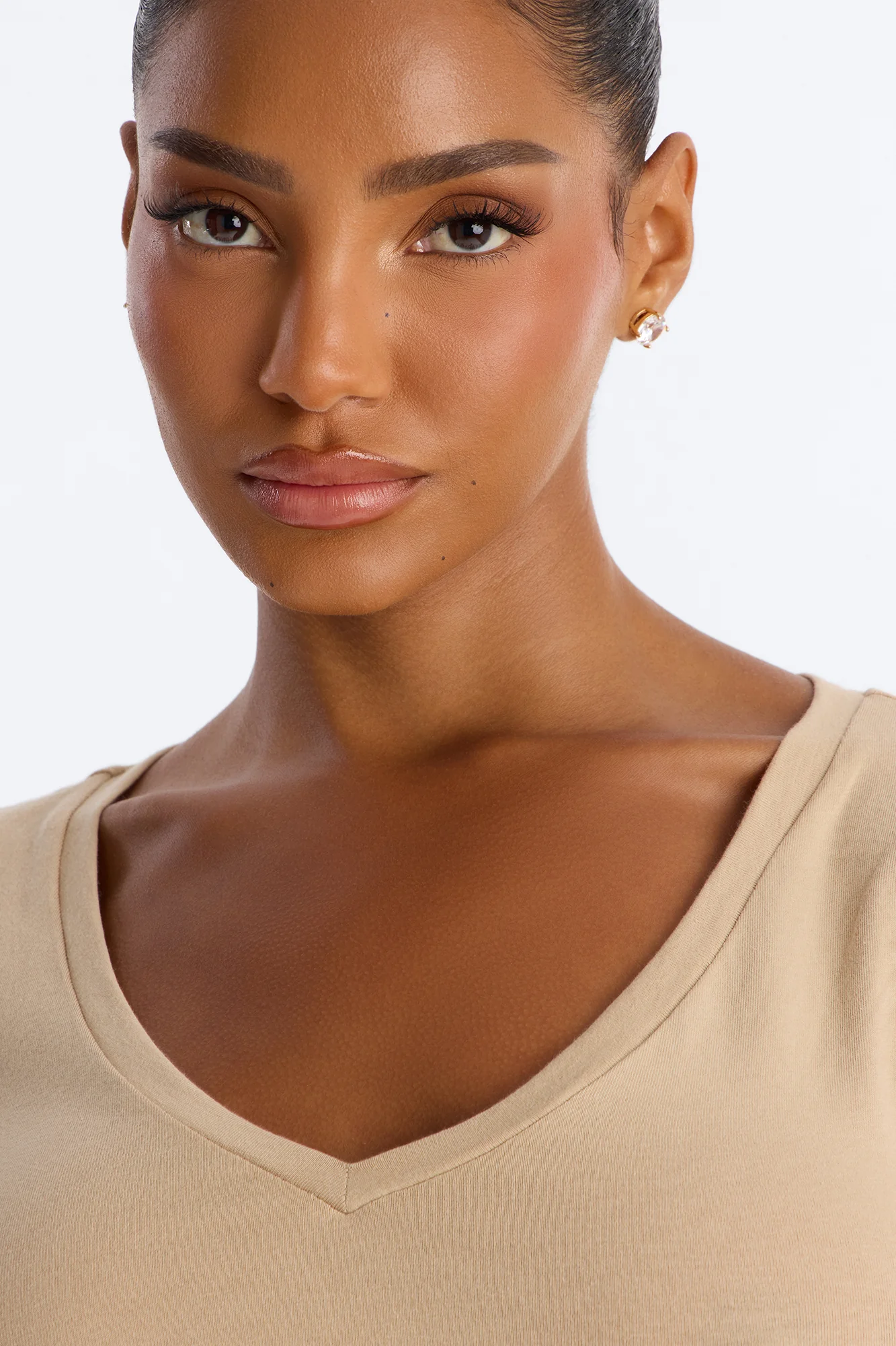 Kaitlyn V Neck Crop Top - Sand - Image 3