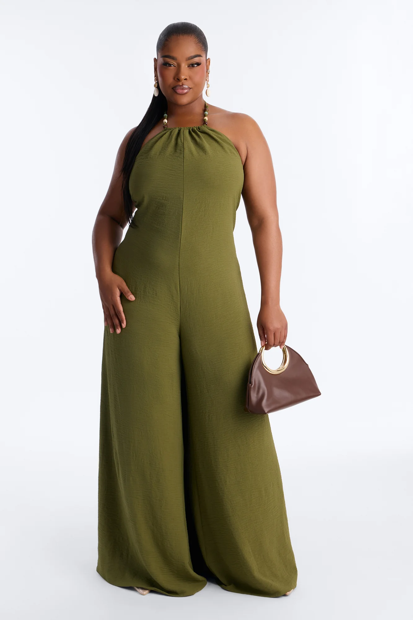 Kalana Beaded Halter Jumpsuit - Olive - Image 5