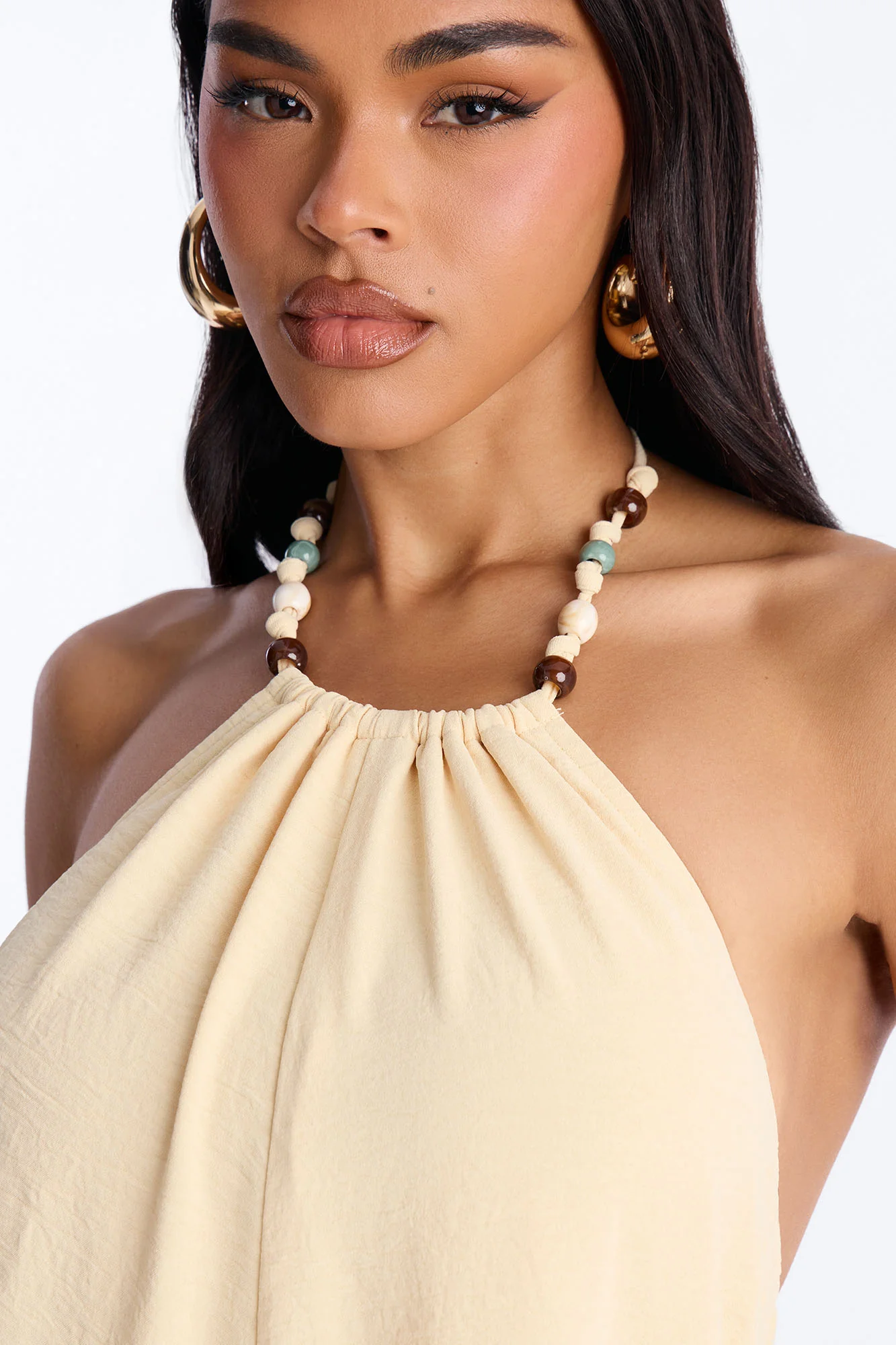 Kalana Beaded Halter Jumpsuit - Yellow - Image 3