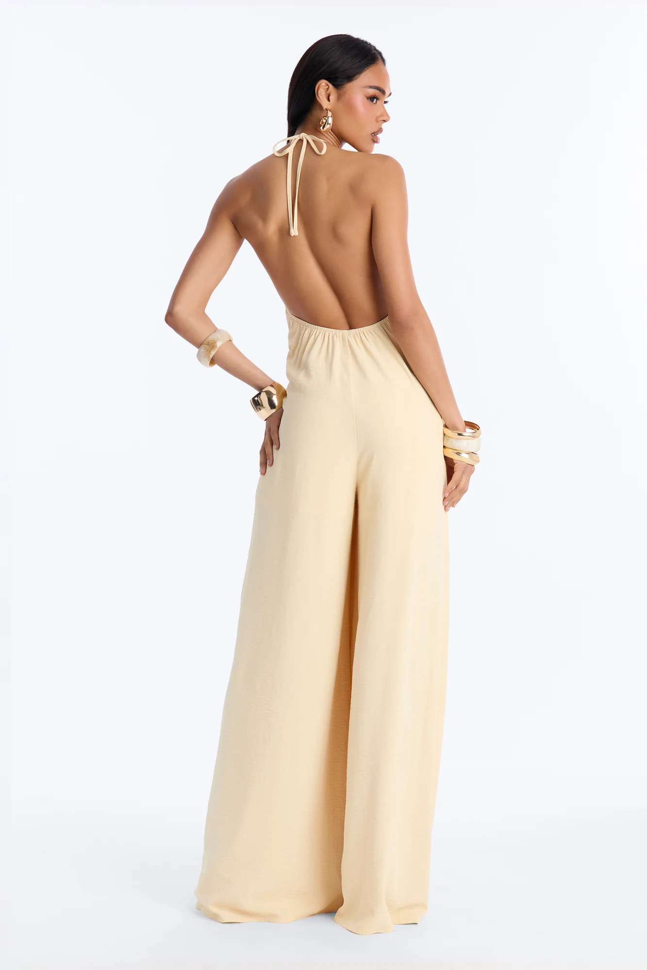 Kalana Beaded Halter Jumpsuit - Yellow - Image 4