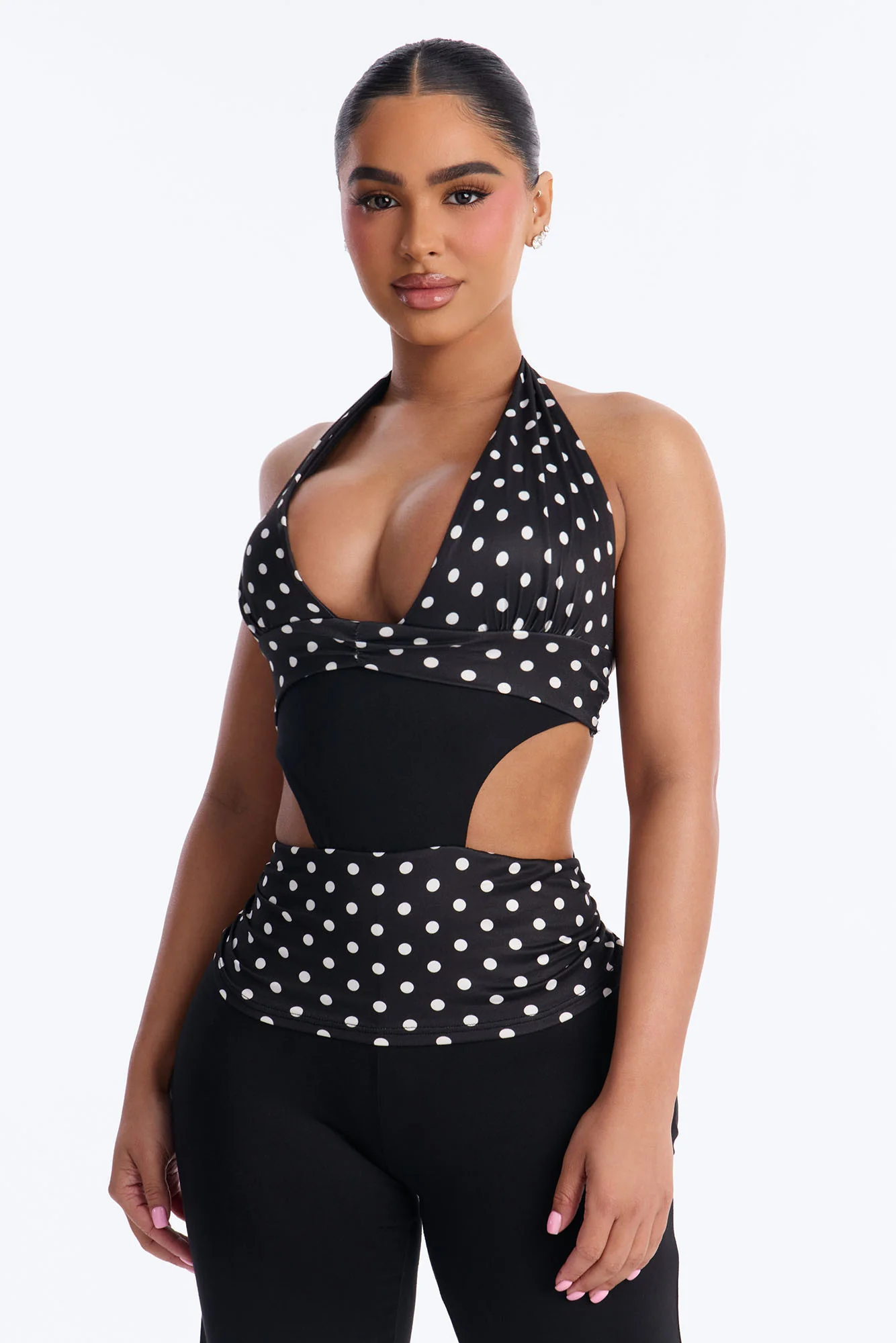 Kalana Polka Dot Flare Jumpsuit - Black - Image 2