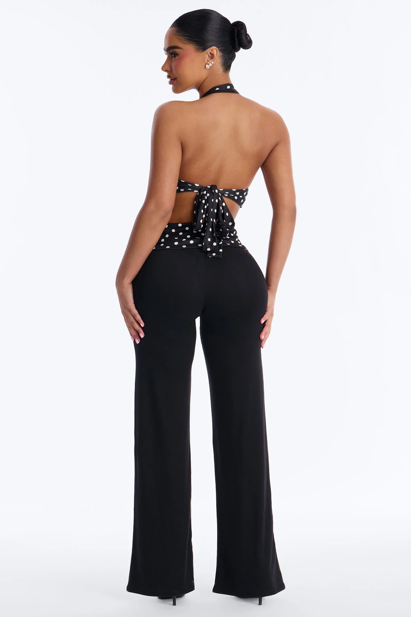 Kalana Polka Dot Flare Jumpsuit - Black - Image 4