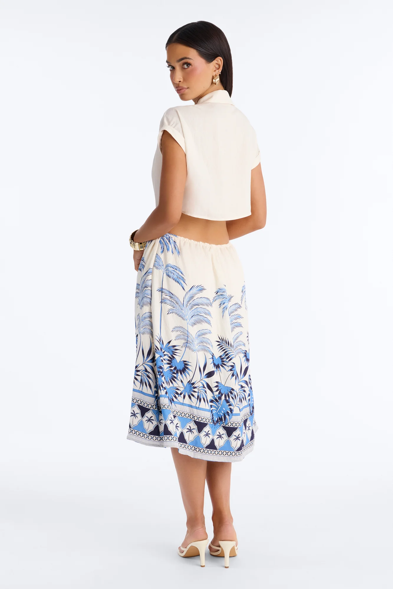 Kalani Shirt Midi Dress - White/Blue - Image 4