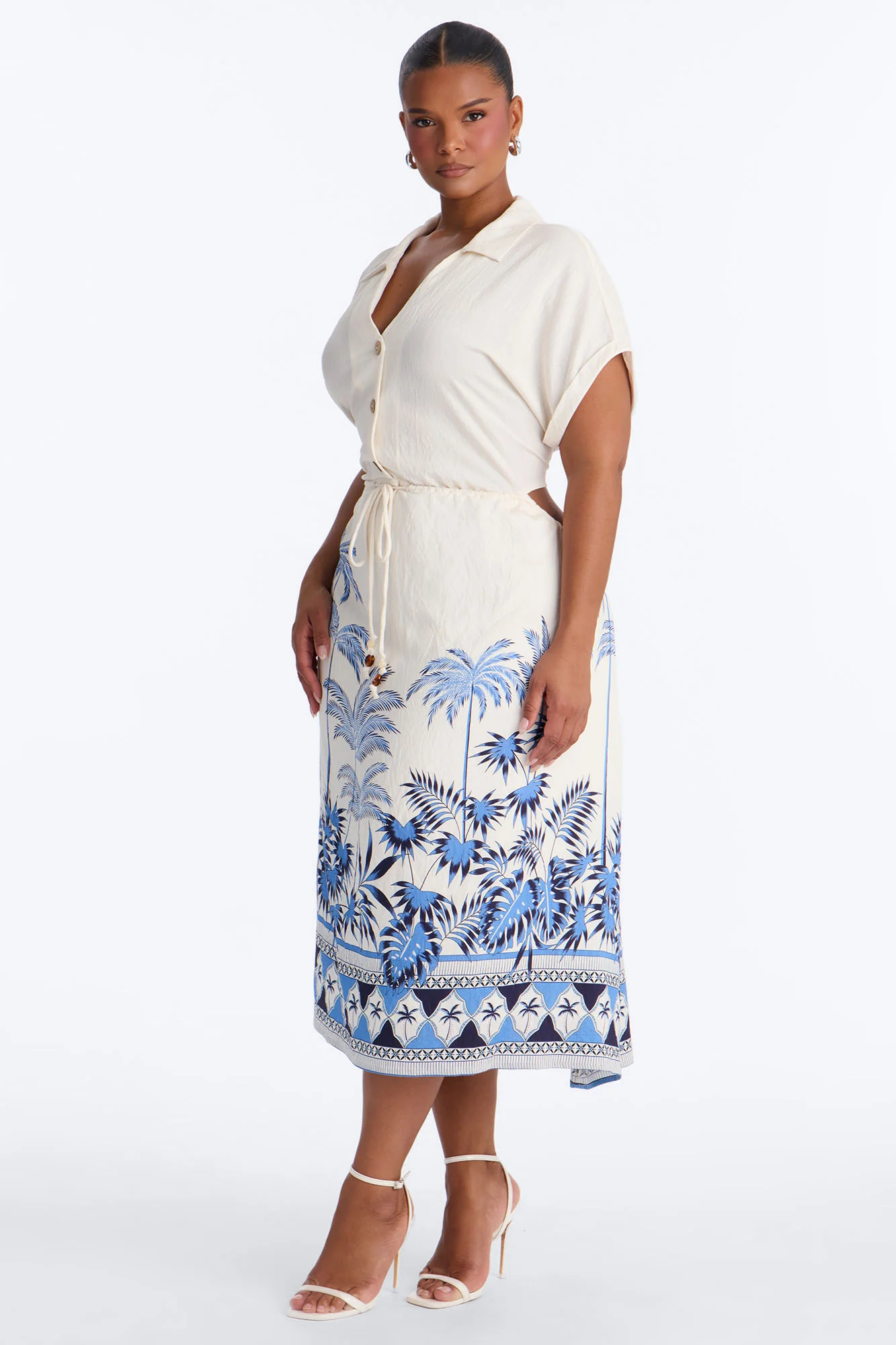 Kalani Shirt Midi Dress - White/Blue - Image 5