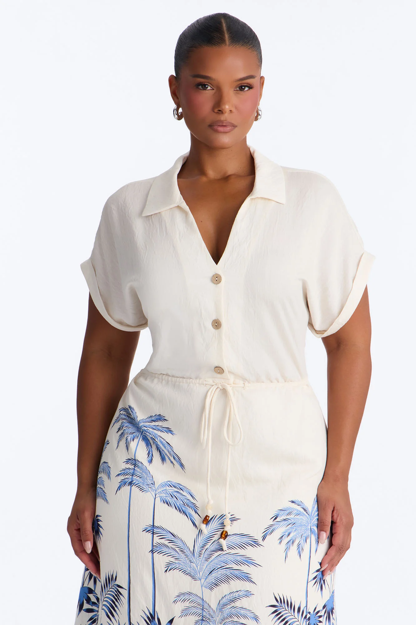 Kalani Shirt Midi Dress - White/Blue - Image 6