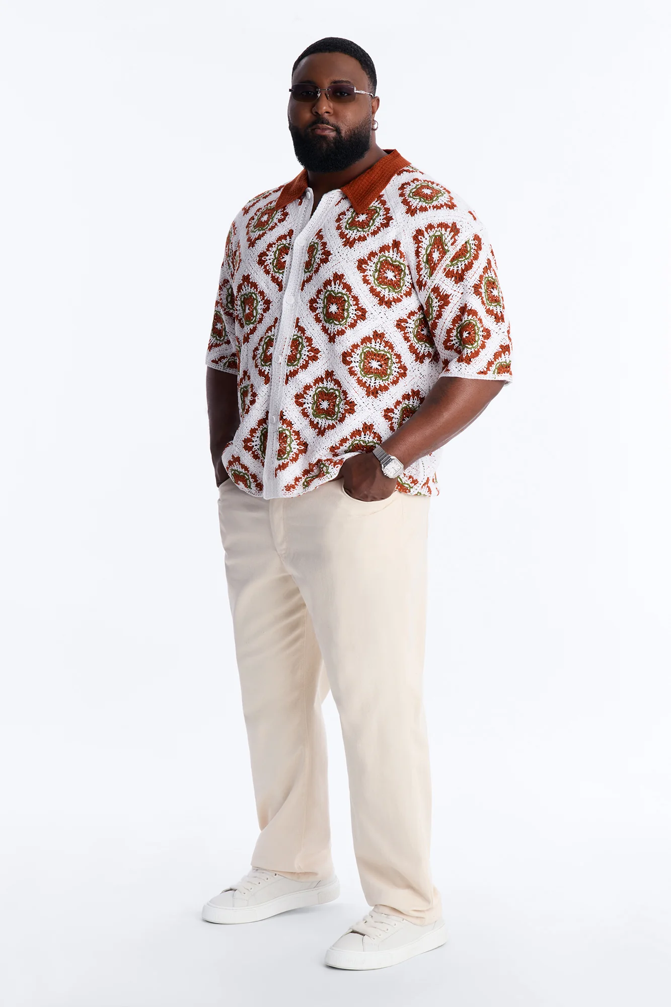 Kaleido Bloom Crochet Button Up Shirt - Green - Image 6