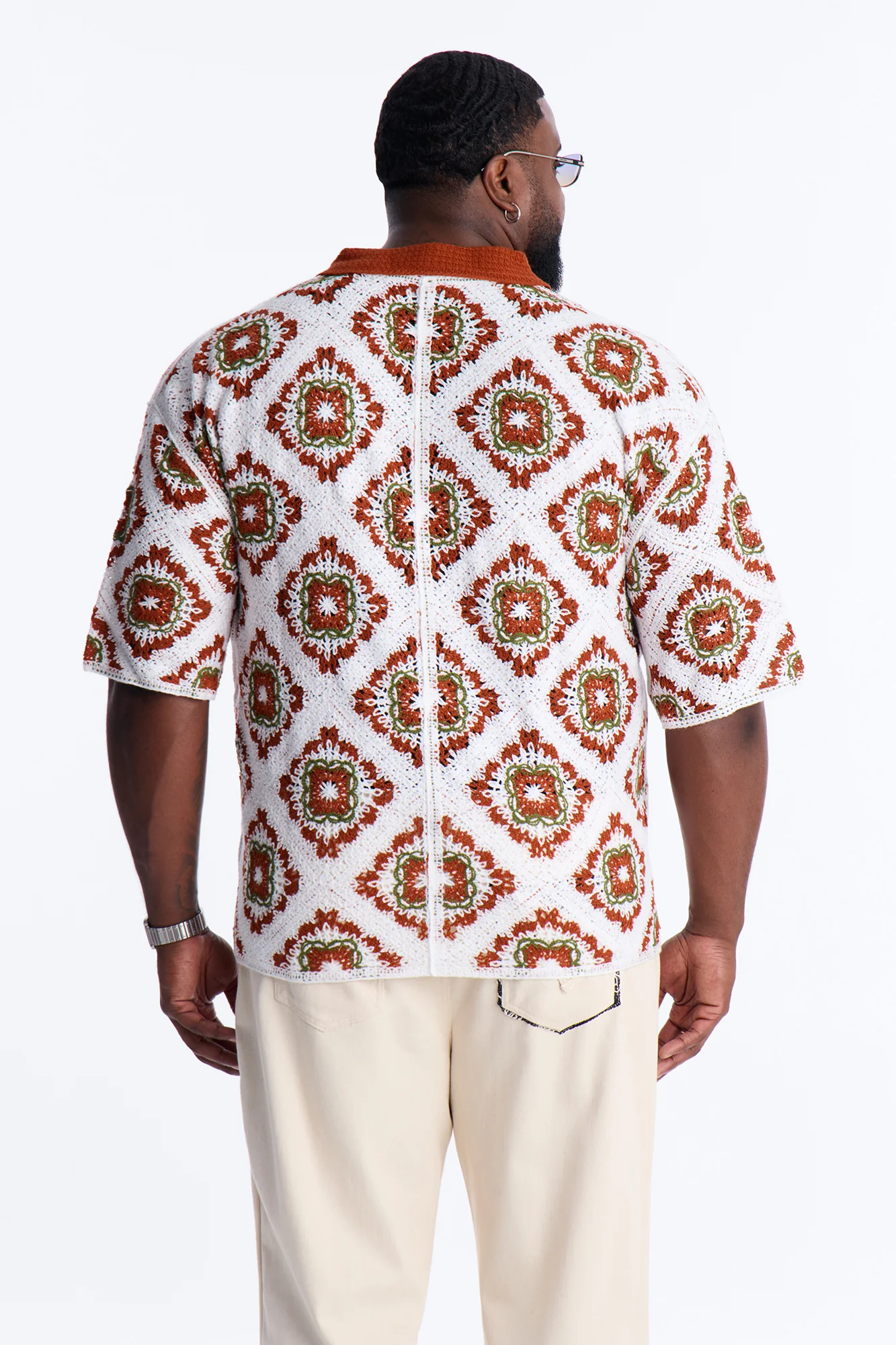 Kaleido Bloom Crochet Button Up Shirt - Green - Image 8