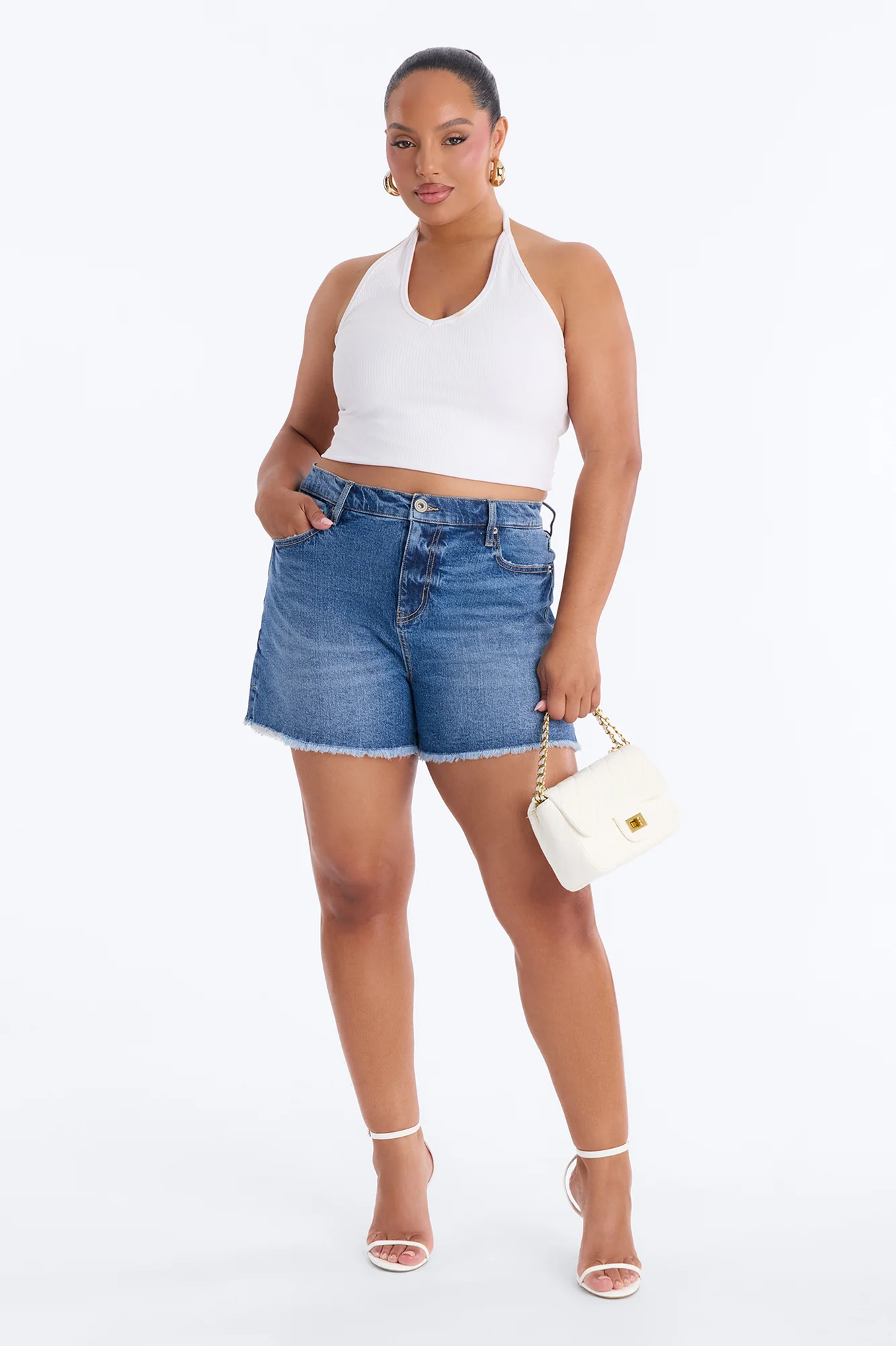Kaleigh Stretch Denim Shorts - Dark Wash - Image 4
