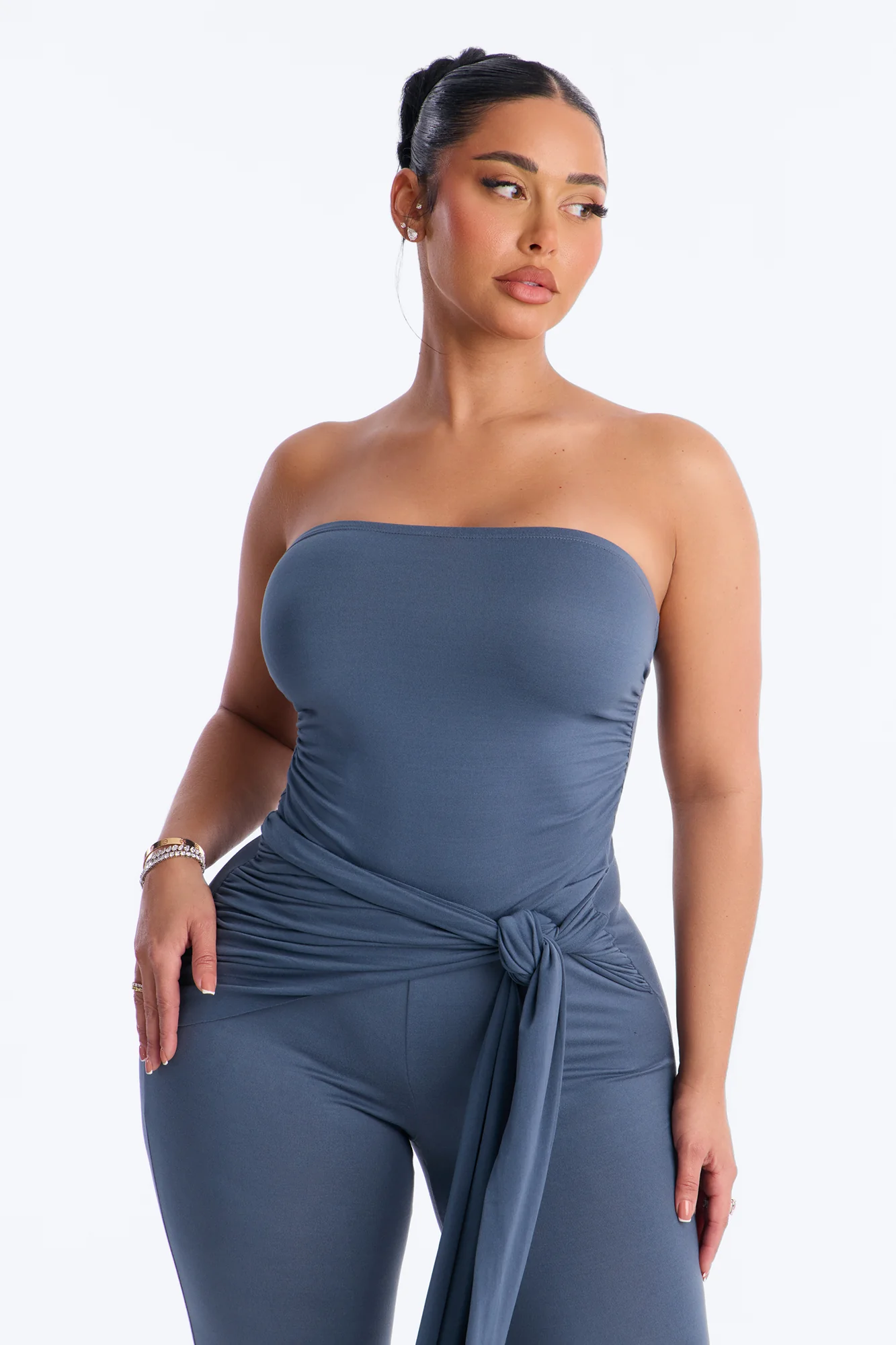 Kali Draped Front Capri Jumpsuit - Charcoal - Image 2