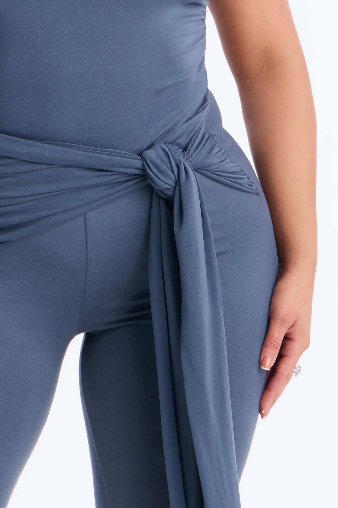 Kali Draped Front Capri Jumpsuit - Charcoal - Image 3