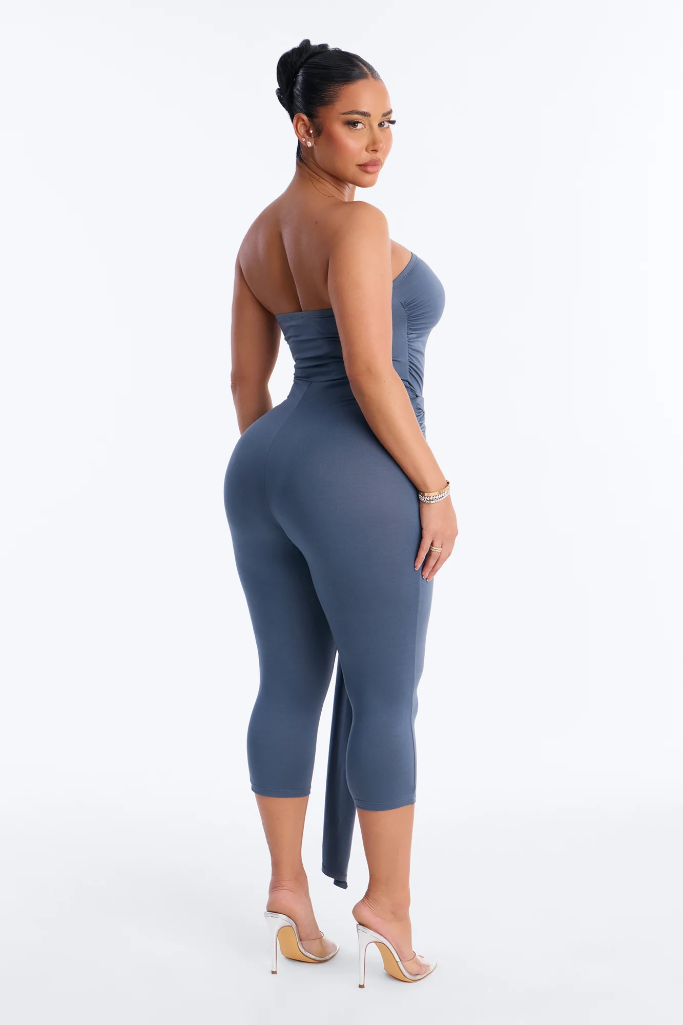 Kali Draped Front Capri Jumpsuit - Charcoal - Image 4