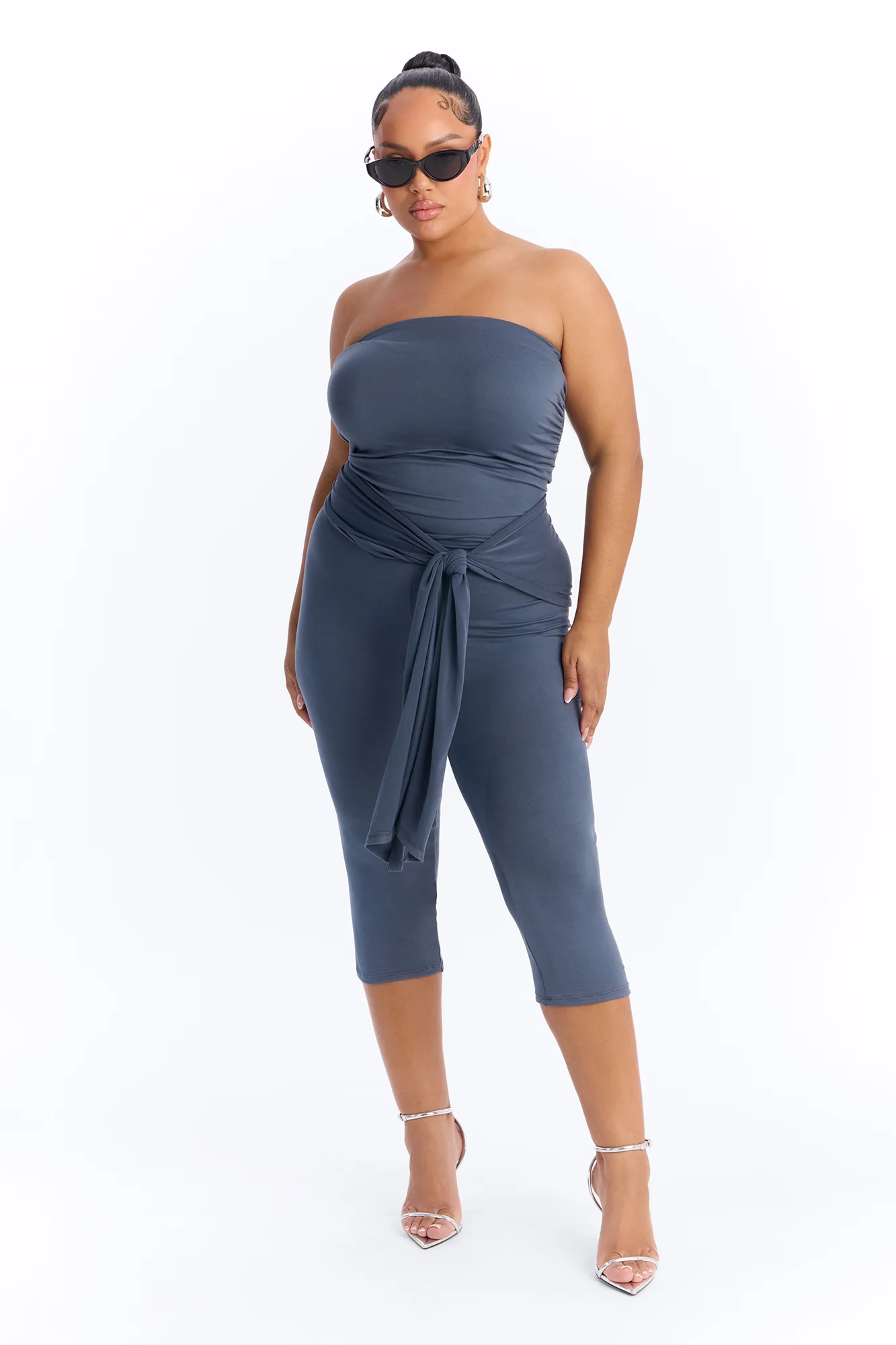 Kali Draped Front Capri Jumpsuit - Charcoal - Image 5