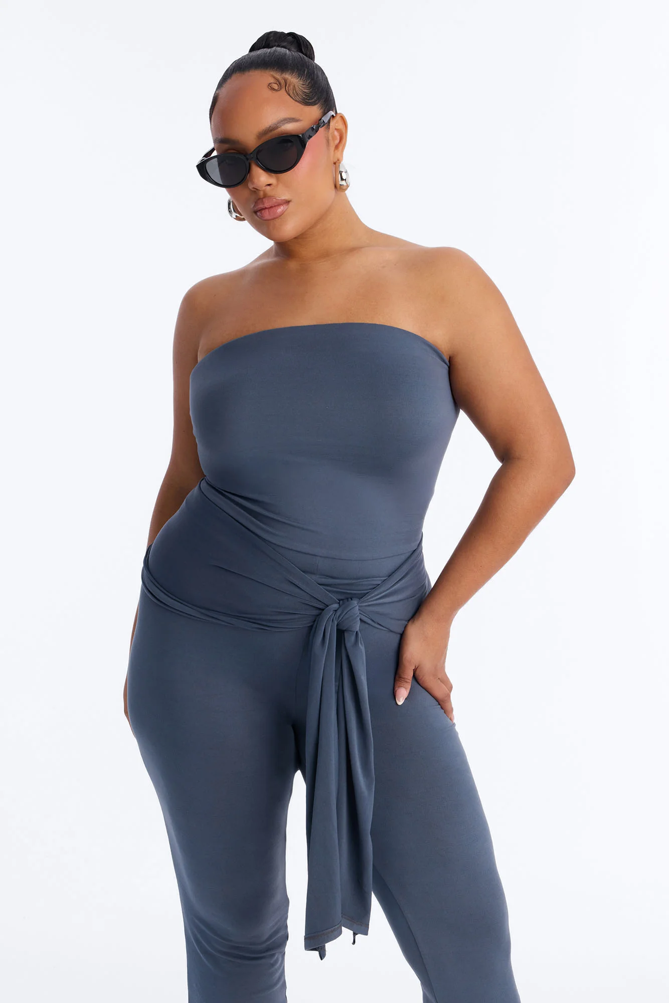 Kali Draped Front Capri Jumpsuit - Charcoal - Image 6