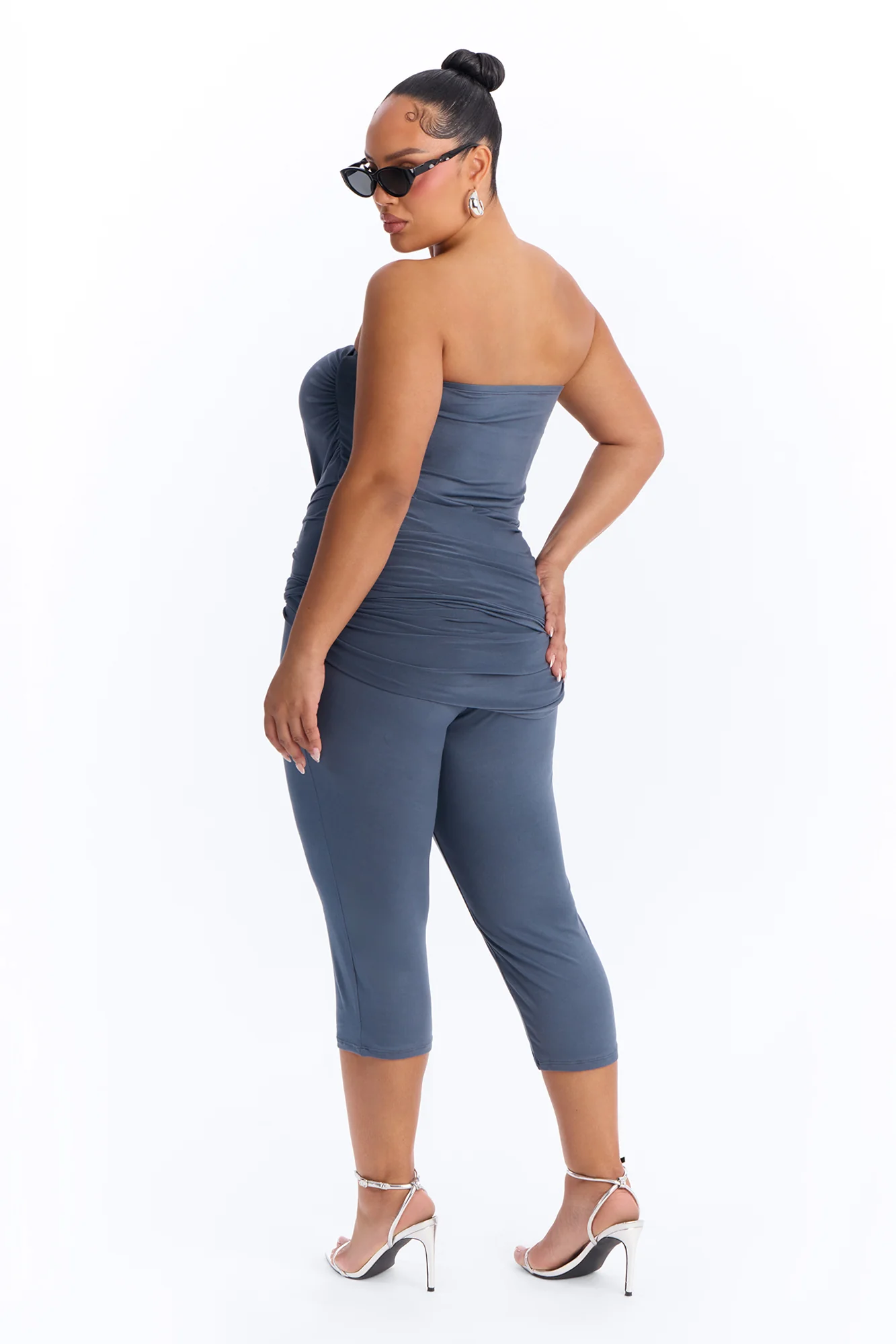 Kali Draped Front Capri Jumpsuit - Charcoal - Image 7
