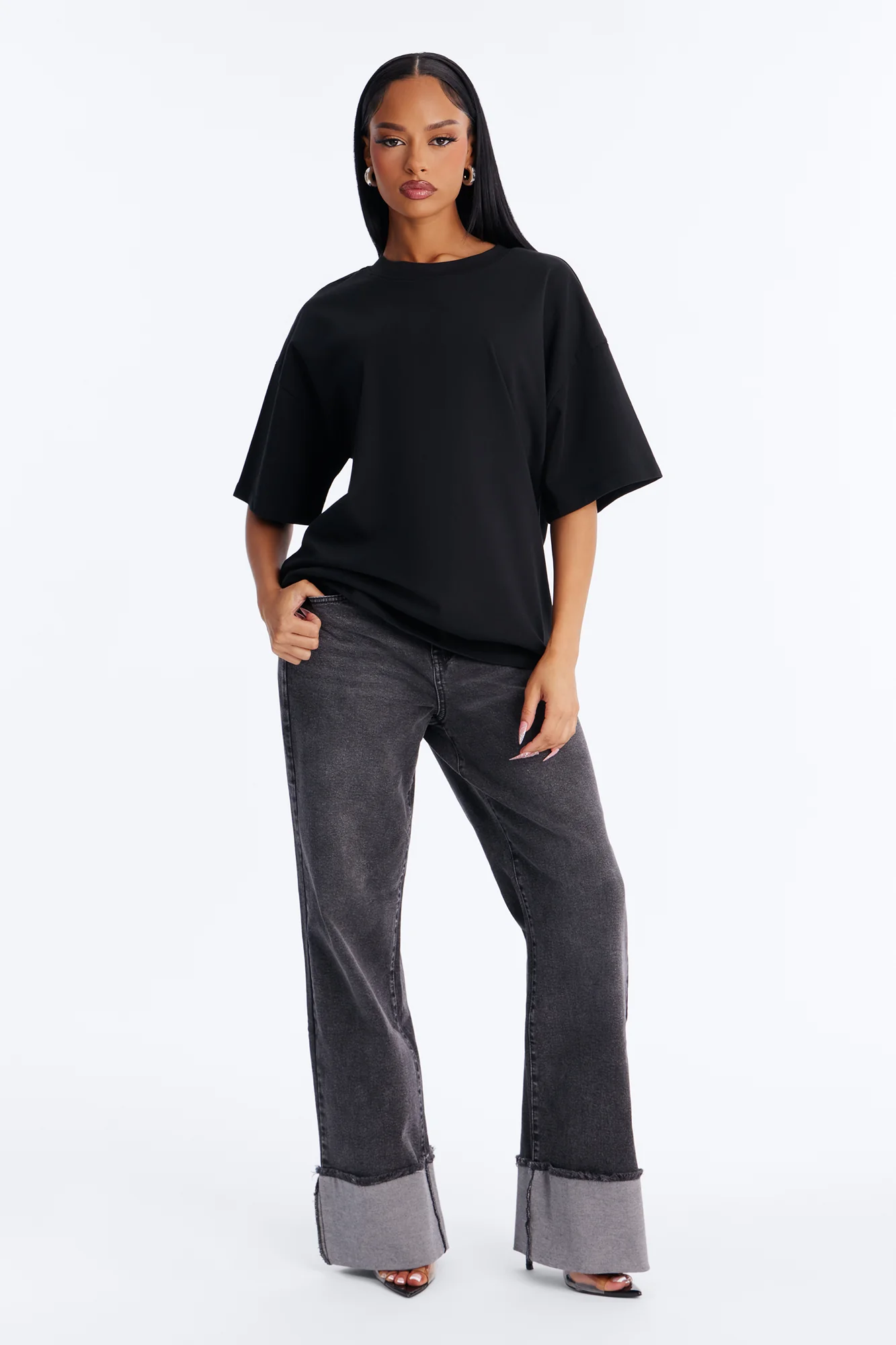 Kali Oversized Boyfriend Crew Neck T-Shirt - Black - Image 2