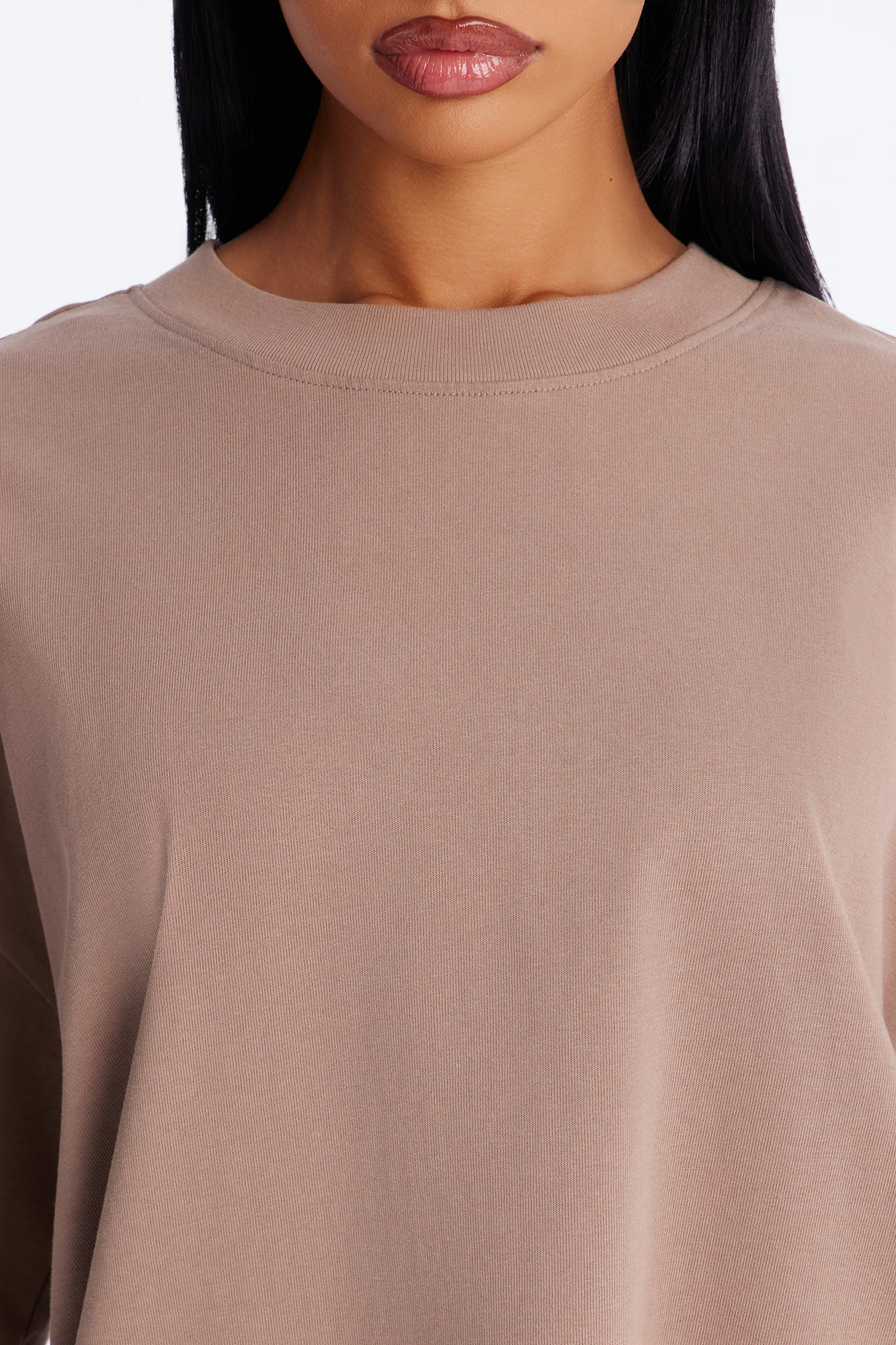 Kali Oversized Boyfriend Crew Neck T-Shirt - Taupe - Image 3