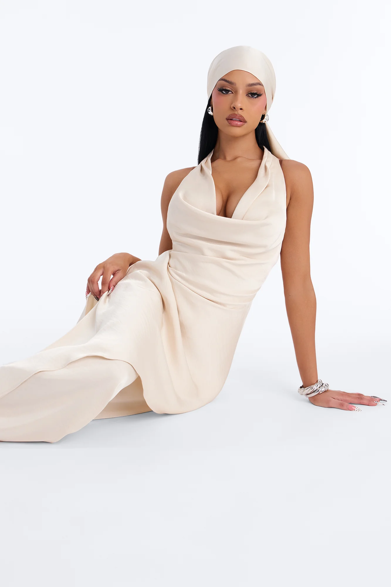 Kalina Cowlneck 2 Piece Jumpsuit Set - Champagne - Image 2