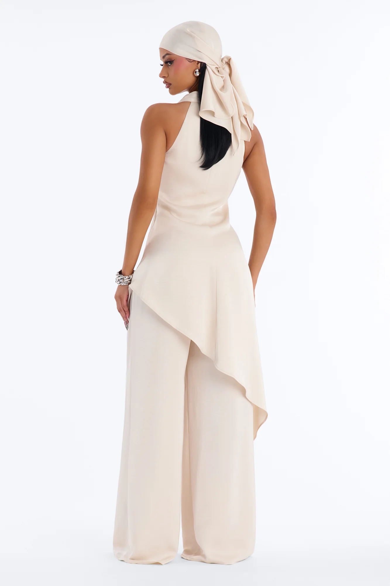Kalina Cowlneck 2 Piece Jumpsuit Set - Champagne - Image 4