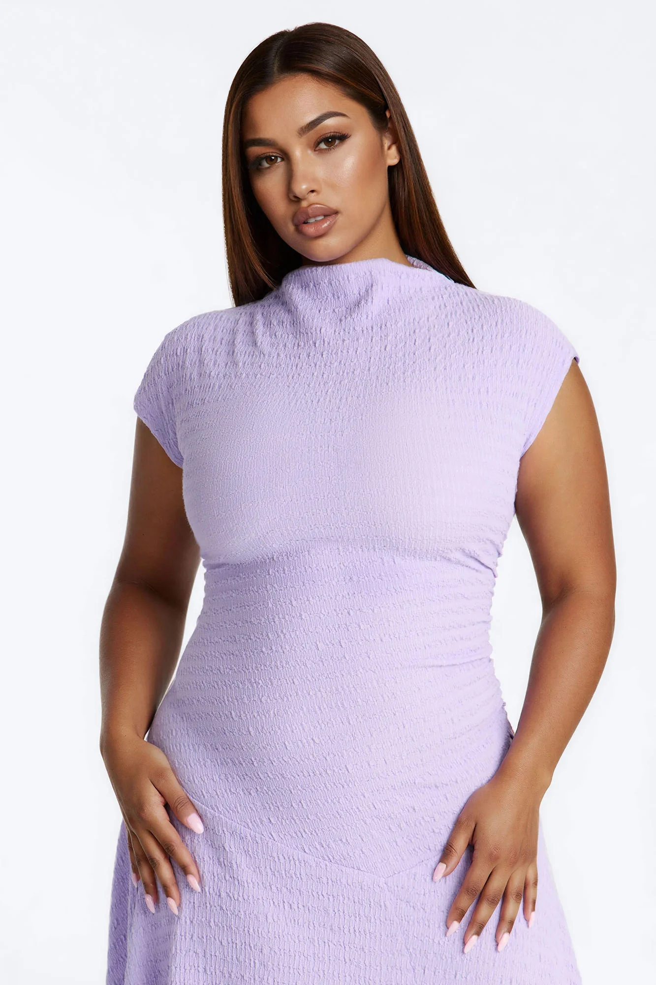 Kalina Textured Midi Dress - Lavender - Image 6