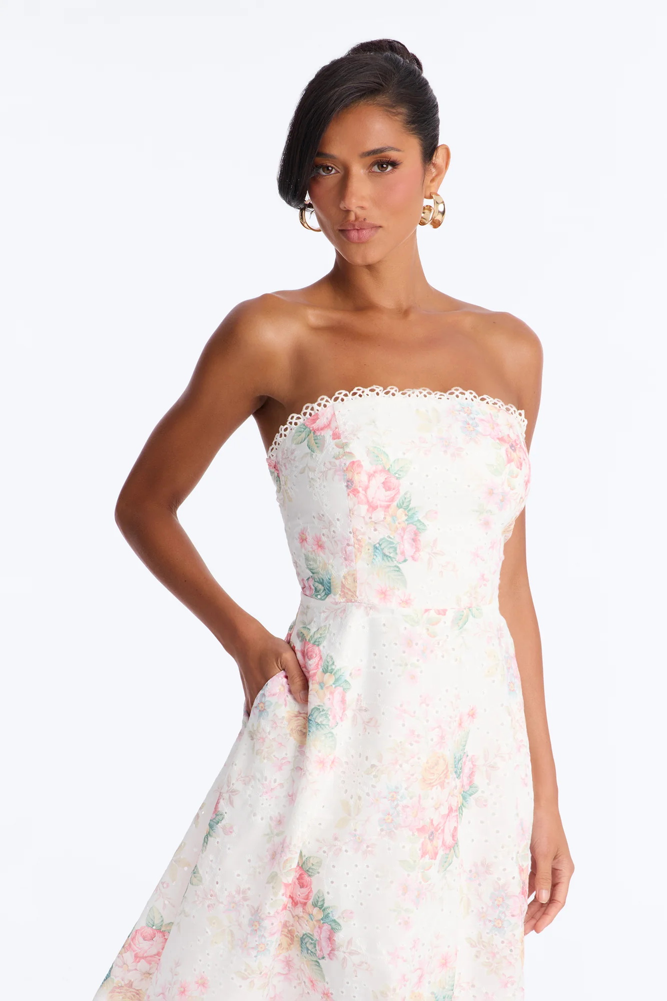 Kallie Floral Eyelet Midi Dress - White/combo - Image 2